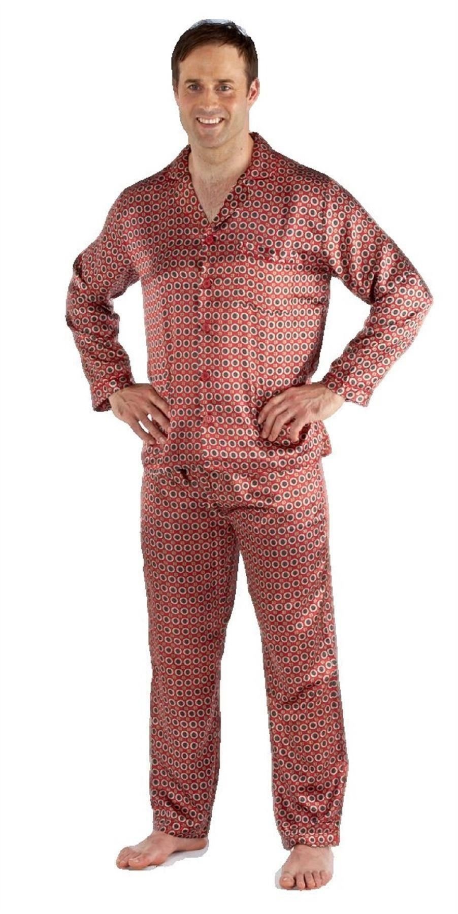 Men's Satin Pyjama Sets Nightdress Silky Satin Long Satin Pajamas Wine(Red) XL