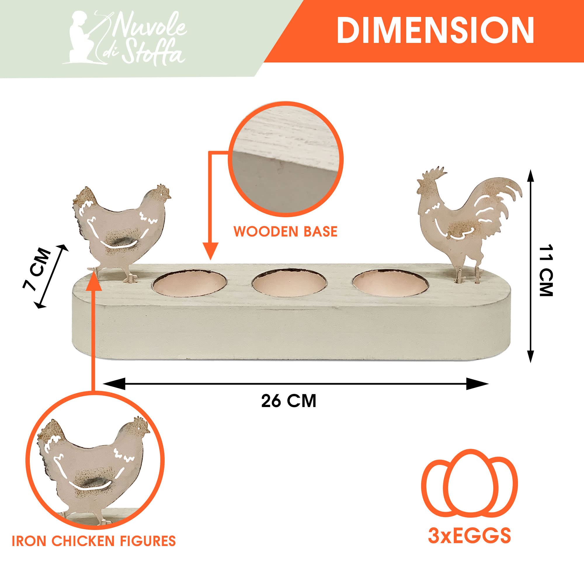 Huevera de madera con conejo y gallina de hierro Shabby Chic Annette 2 variantes VERDE
