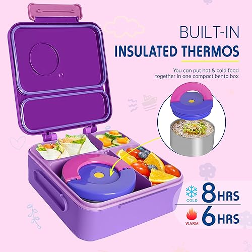 Miniatura 8 de Caja Bento para niños  Lonchera aislada con termo de 8 onzas, recipientes de almuerzo a prueba de fugas para exteriores y campamentos
