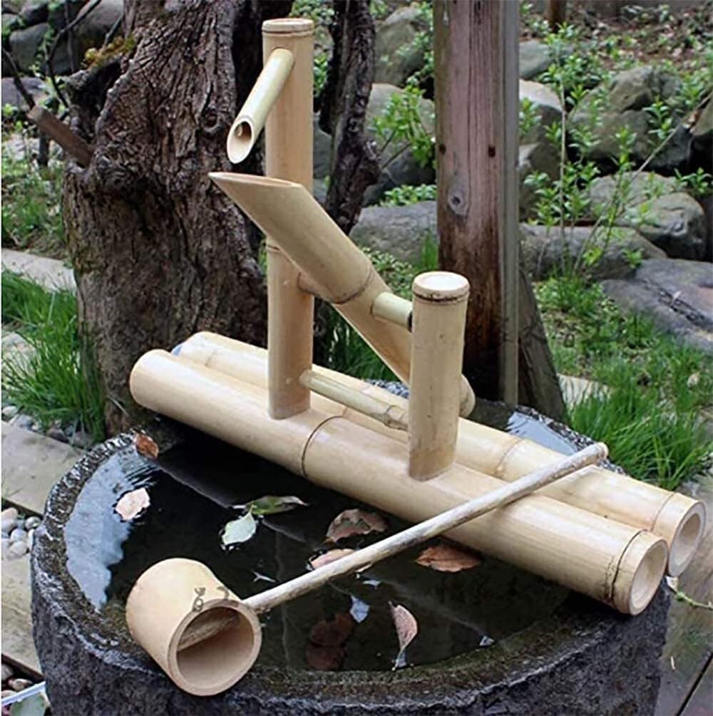 Zen Garden Bamboo Water Fountain with Rocking Pump, Indoor/Outdoor Japanese Decoration