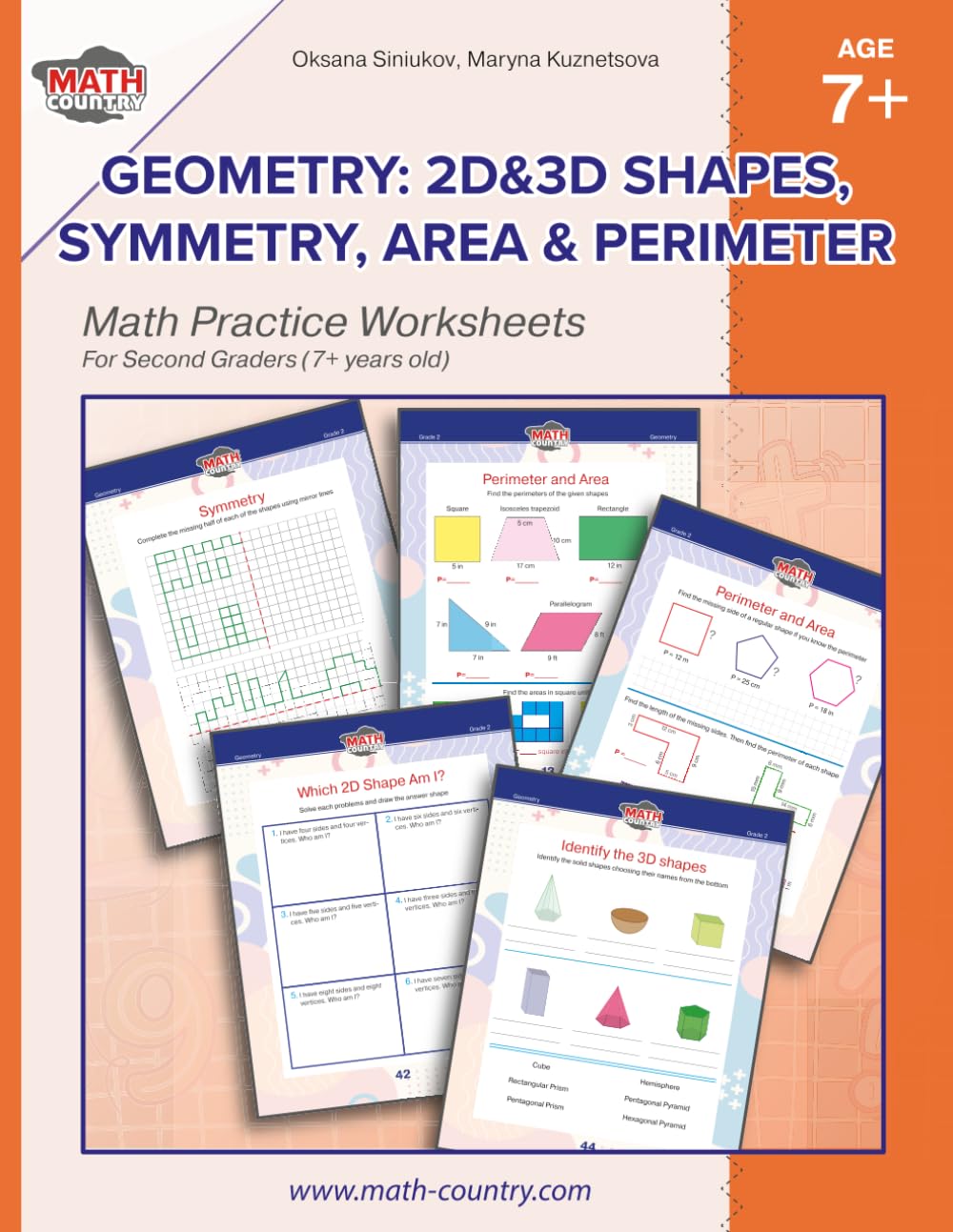 Geometry: 2D & 3D shapes, symmetry, area & perimeter: Math practice worksheets for 2-nd graders (7+ years old) (Math Worksheets 2nd grade (age 7+))