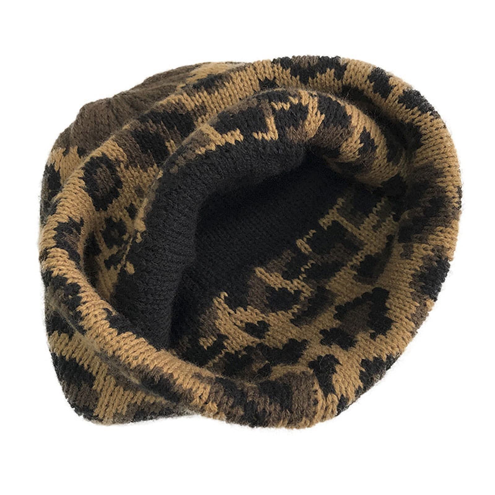 Wygwlg Winter Strickmütze Handschuhe Schal Set, 3 teilig Winter Strickset Leopard Print Warme Mütze Mütze Schal und Handschuhe Damen Mädchen (Color : Brown, Size : 400g)