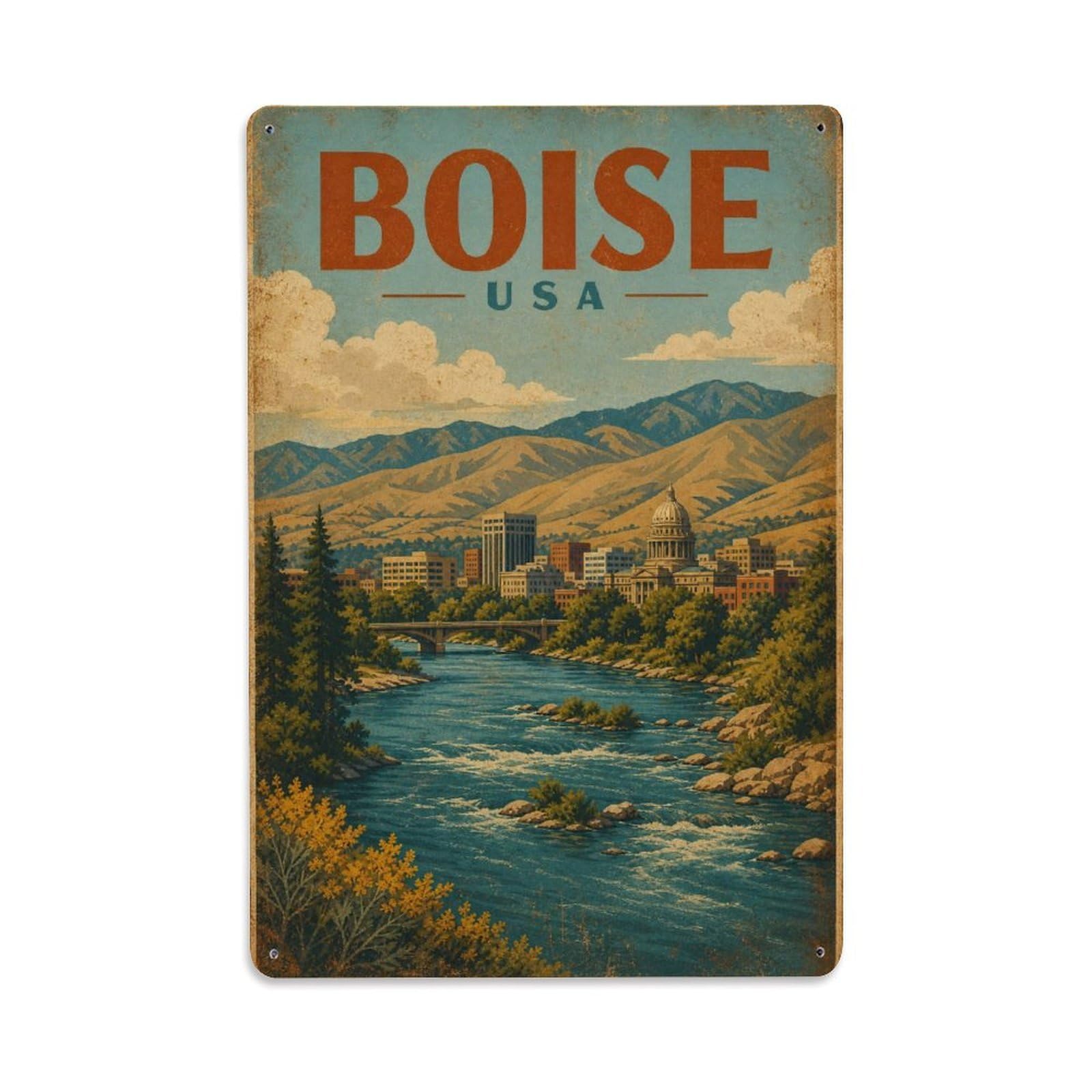Travel Vintage USA Boise Metal Tin Sign