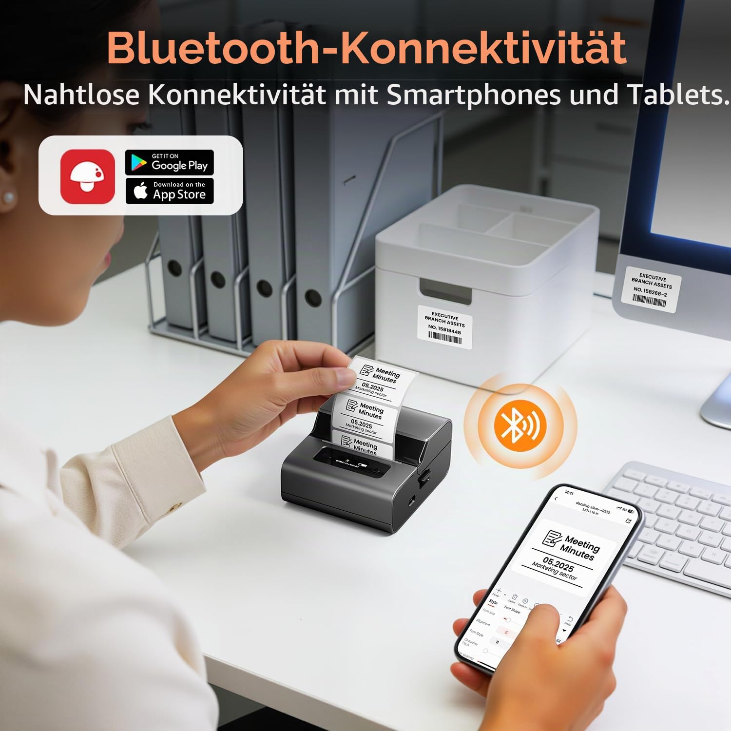 Phomemo M221 Etikettendrucker Bluetooth, Barcode Etikettendrucker, Beschriftungsgerät Unterstützung mit Phones&PC, Labeldrucker für Zuhause, Einzelhandel, QR-Code, Logos, Büro, Kleinunternehmen, Grau