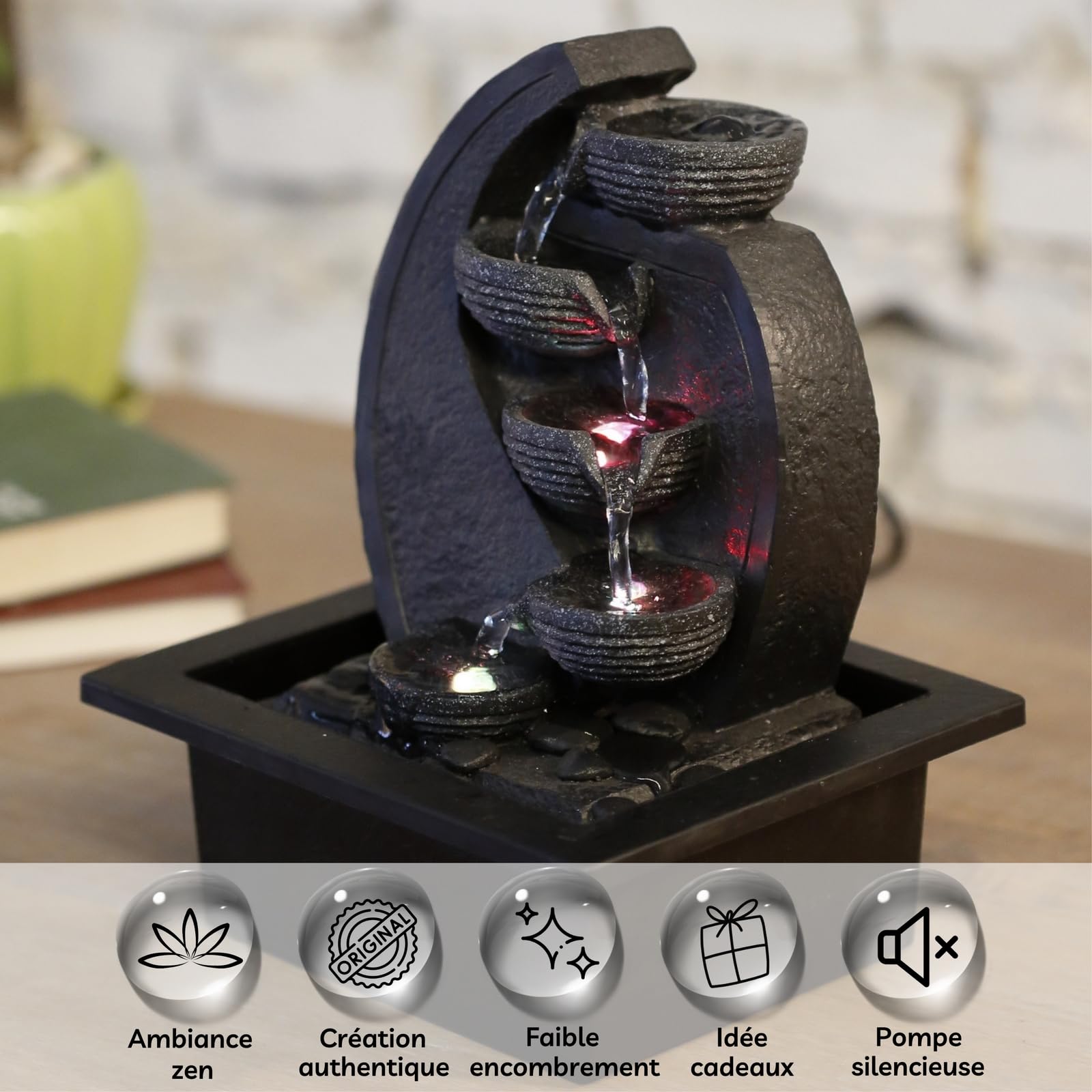 Zen'Light, Cascata-V2 Fontana poliresina, Colore: Grigio/Nero 17 x 21 x 26 cm