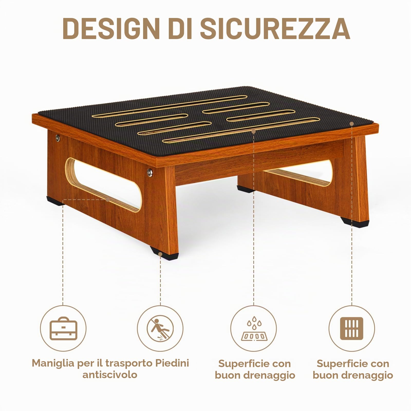 Uno sgabello in legno per adulti e anziani con rivestimento in gomma antiscivolo, per interni ed esterni, 450 Ib, supporto portatile in legno per bagno, cucina, comodino e altro ancora (noce)