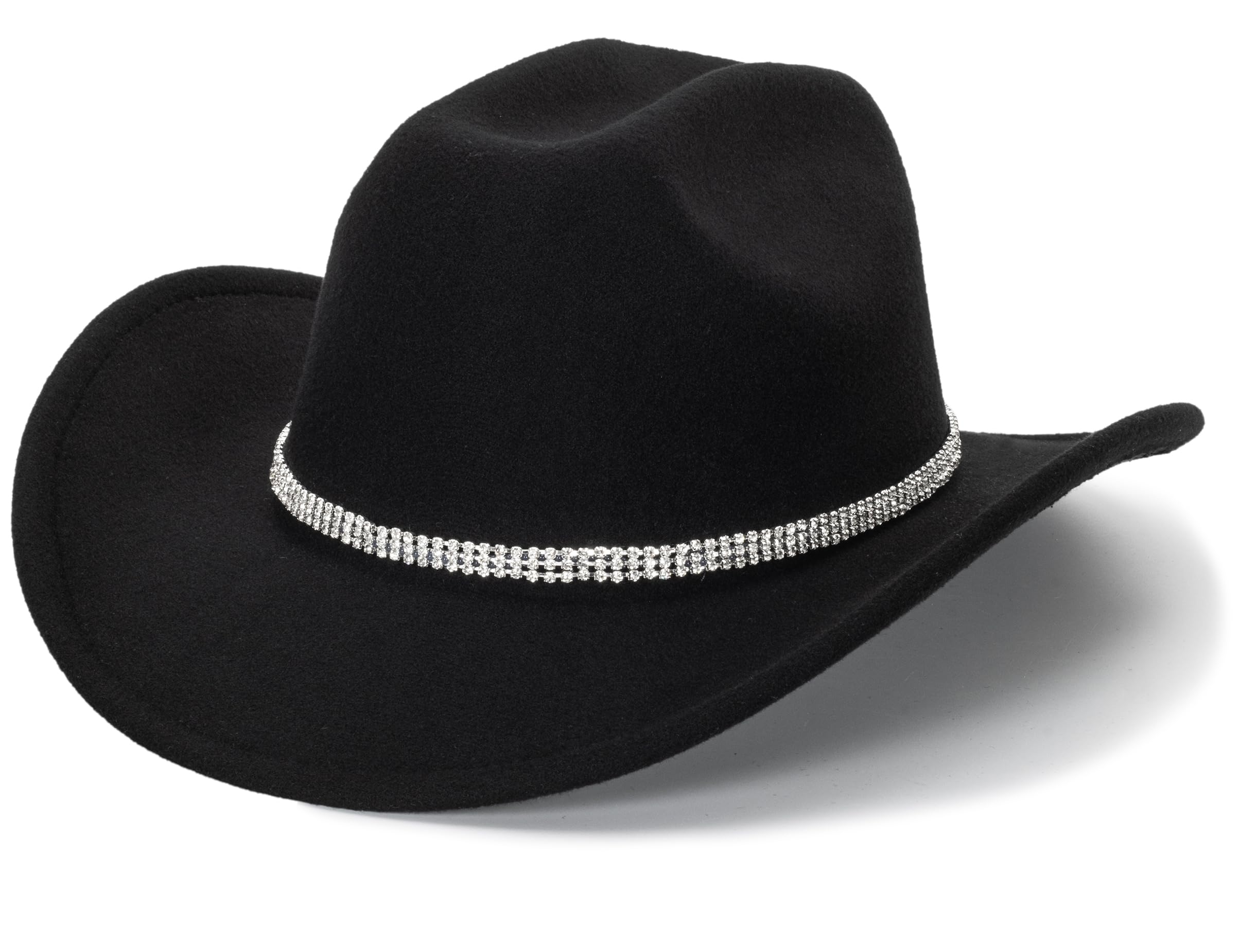Sombrero clásico de Fieltro Occidental de Vaquero para Mujeres y Hombres, Sombrero de Jazz con Banda (Lagre), Negro (Black with Rhinestone), Large