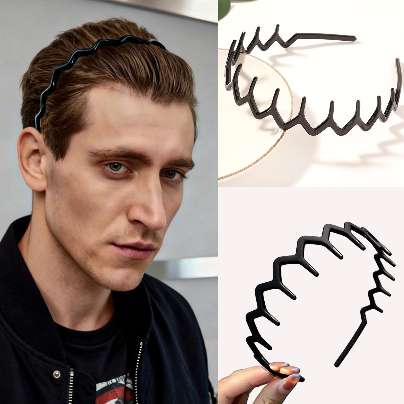 6 fasce per capelli con denti antiscivolo, pettine, alla moda, in plastica, accessori per capelli, per donne, uomini, adolescenti, ragazze, nero brillante