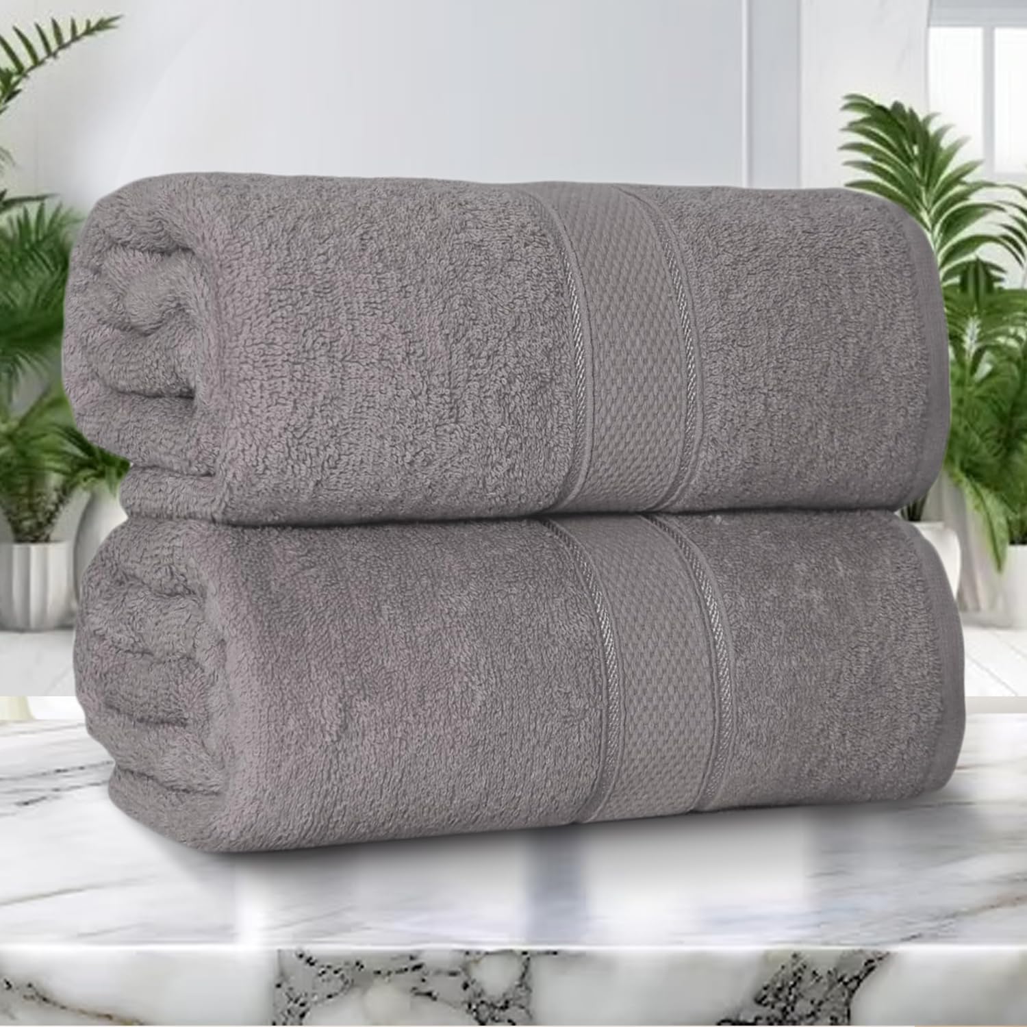 ZZZMRH 2 Pack Luxury Bath Sheets towels (90 x 180 cm) - 100% Egyptian Cotton Soft Absorbent Quick Dry Extra Large Bath Sheet – Super Soft Hotel Quality Towels, Silver