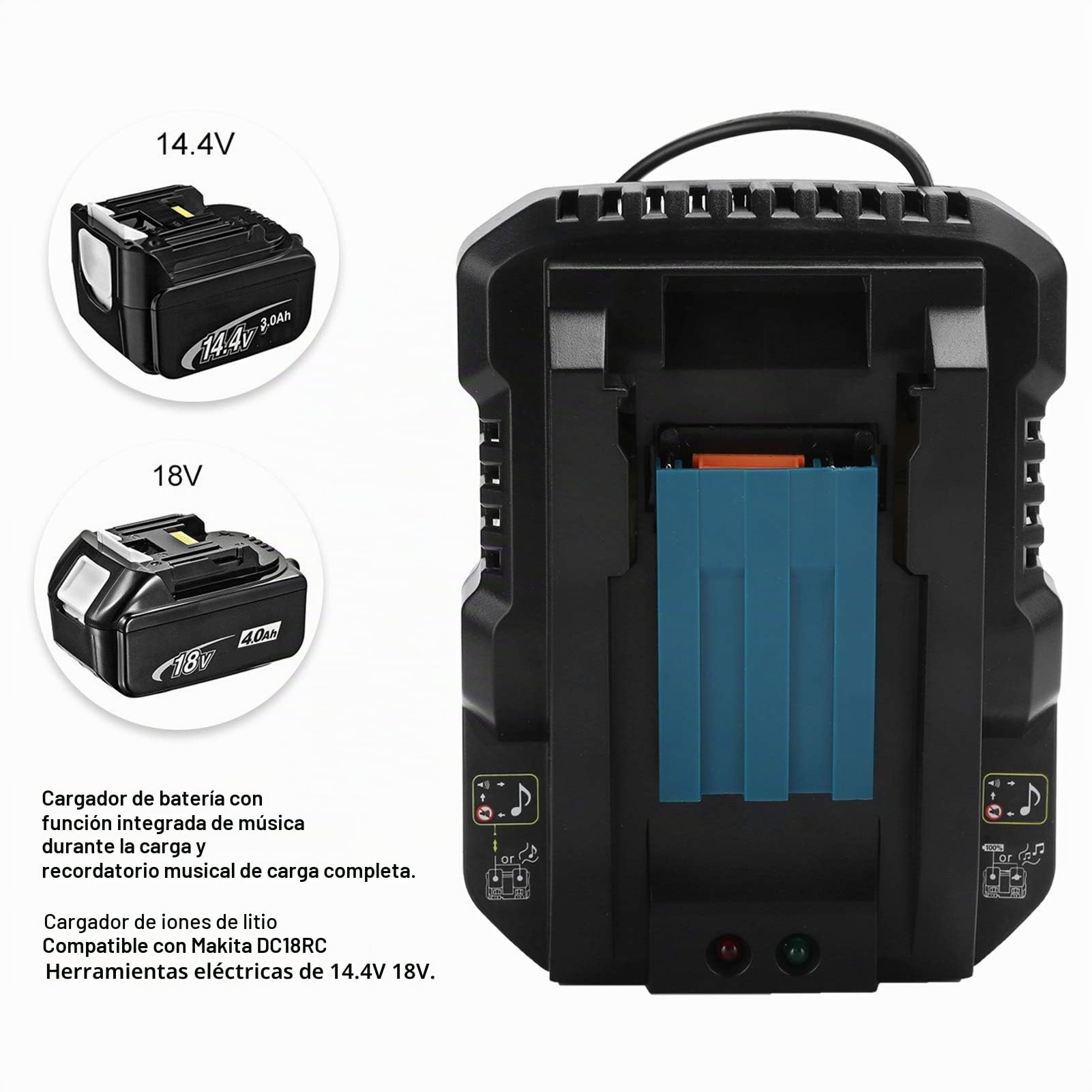 Cargador de batería de litio práctico Carga inteligente de doble pulso para herramientas eléctricas Makita DC18RC 14,4 V 18 V(1#)