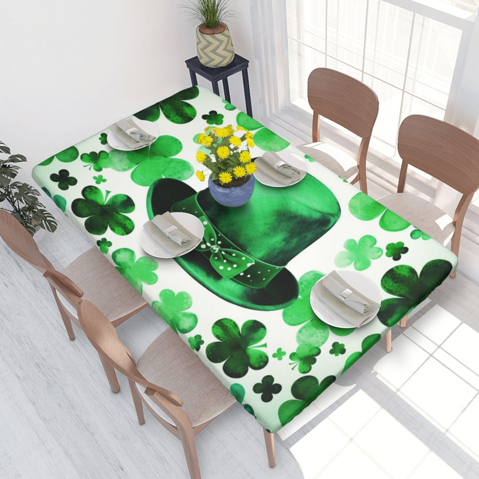 WPKJU Happy st Patrick's Day Printed Tablecloths 4ft Rectangular Table Covers Washable Polyester Decorative Table Cloth for Dining Table Picnic Wedding