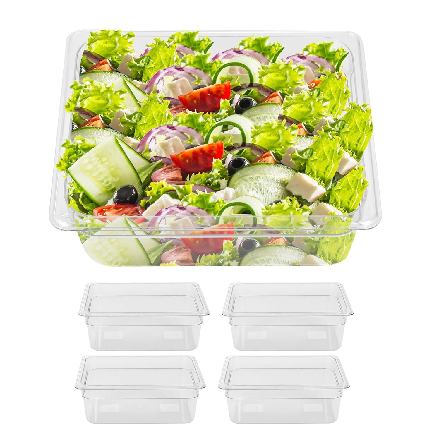 Restlrious Food Pan 1/2 Size Plastic 4’’ Deep Food Pan Polycarbonate, Clear 4 Pieces Stackable Food Pan with Capacity Indicator for Food Storage in Kitchen, Commercial Restaurant, Food Service Area Food Pan 1/2 Size 4" Deep-4 Pack