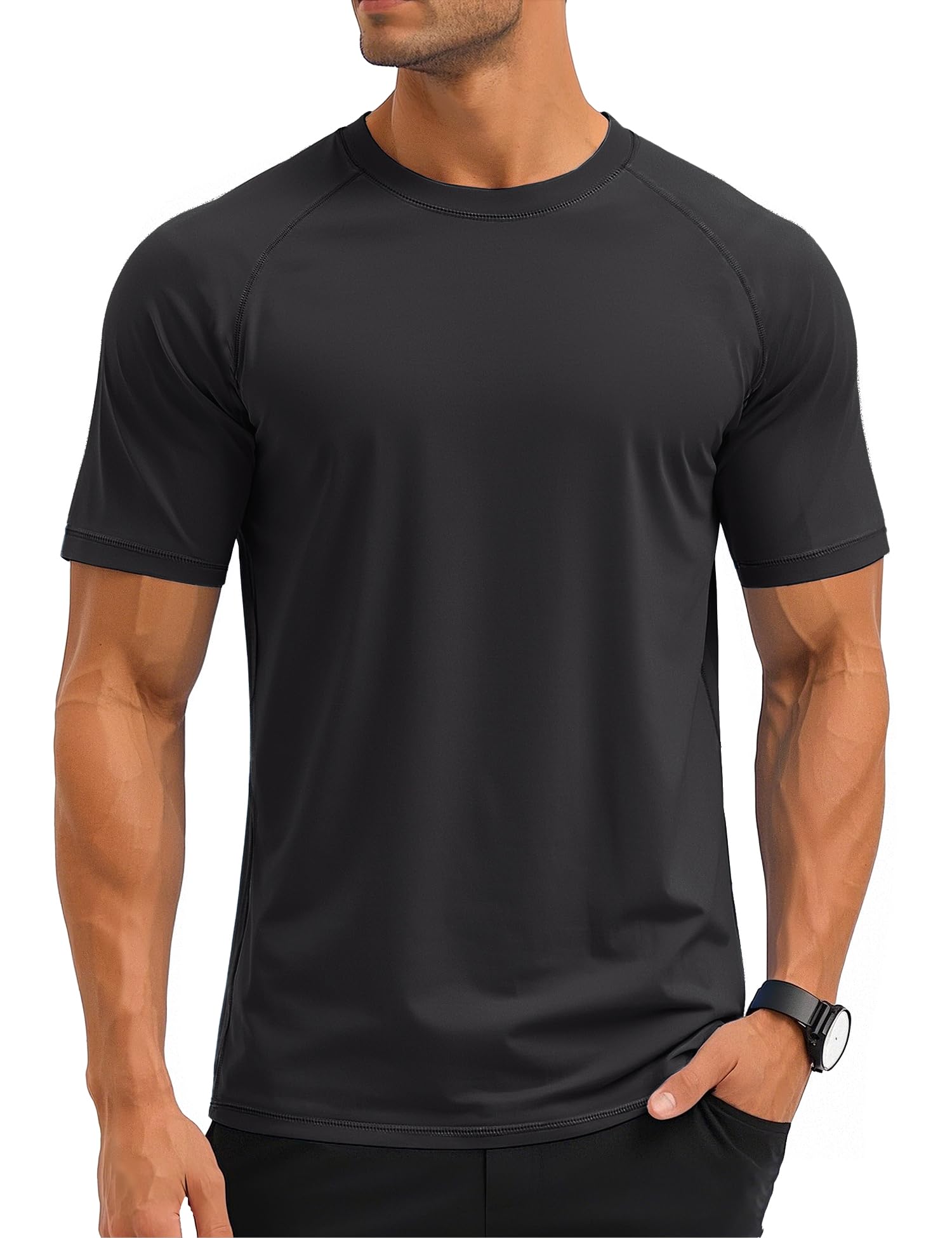 MAGCOMSEN Men's Short Sleeve UPF 50+ T-Shirt Swim Quick Dry Rash Guard Athletic Surf Shirts Performance Water Shirts