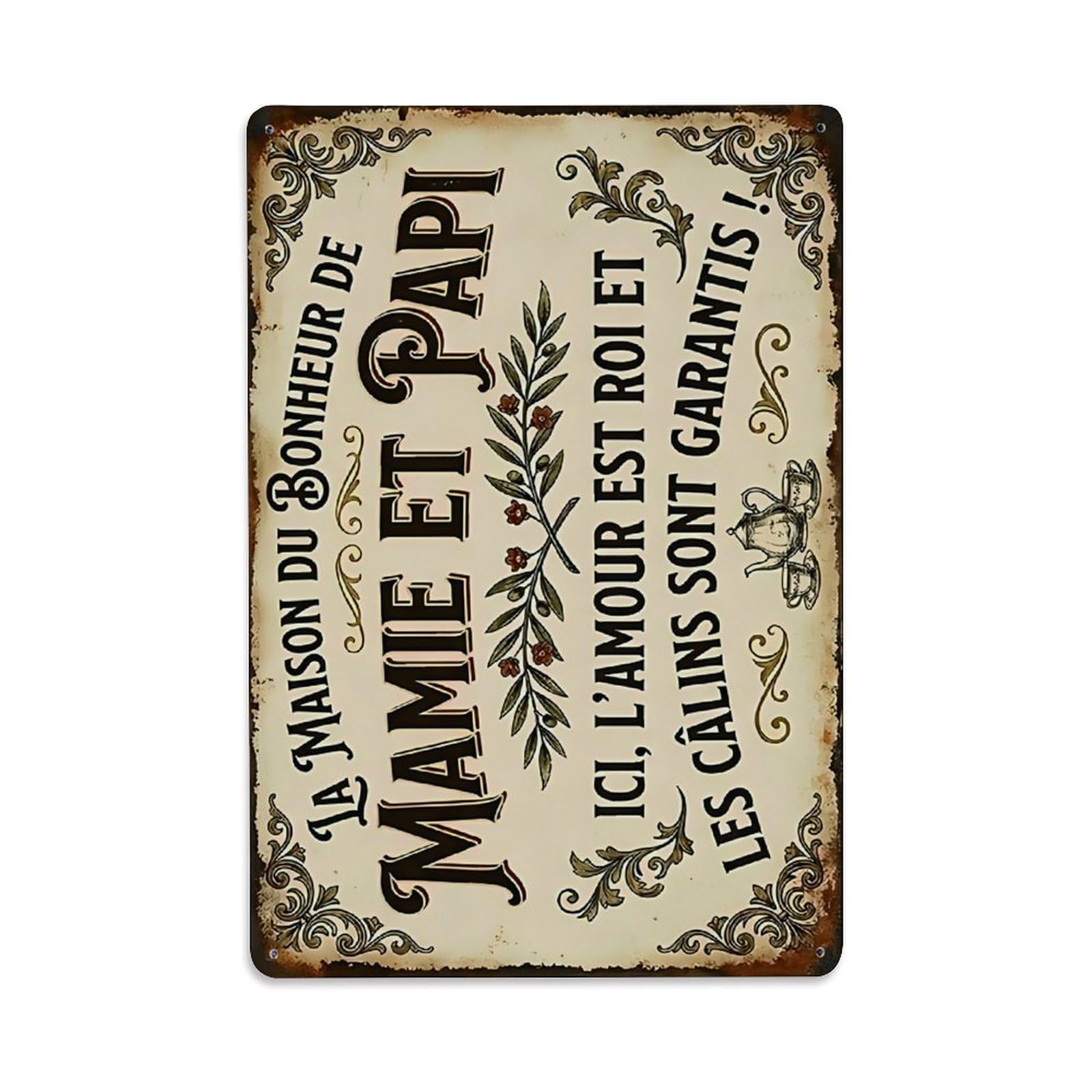 Vintage Floral French Grandparents Home Decor Sign Vintage Aluminium Metal Sign, Retro Wall Decor for Home, Bar, Garage & Farmhouse 30x20cm