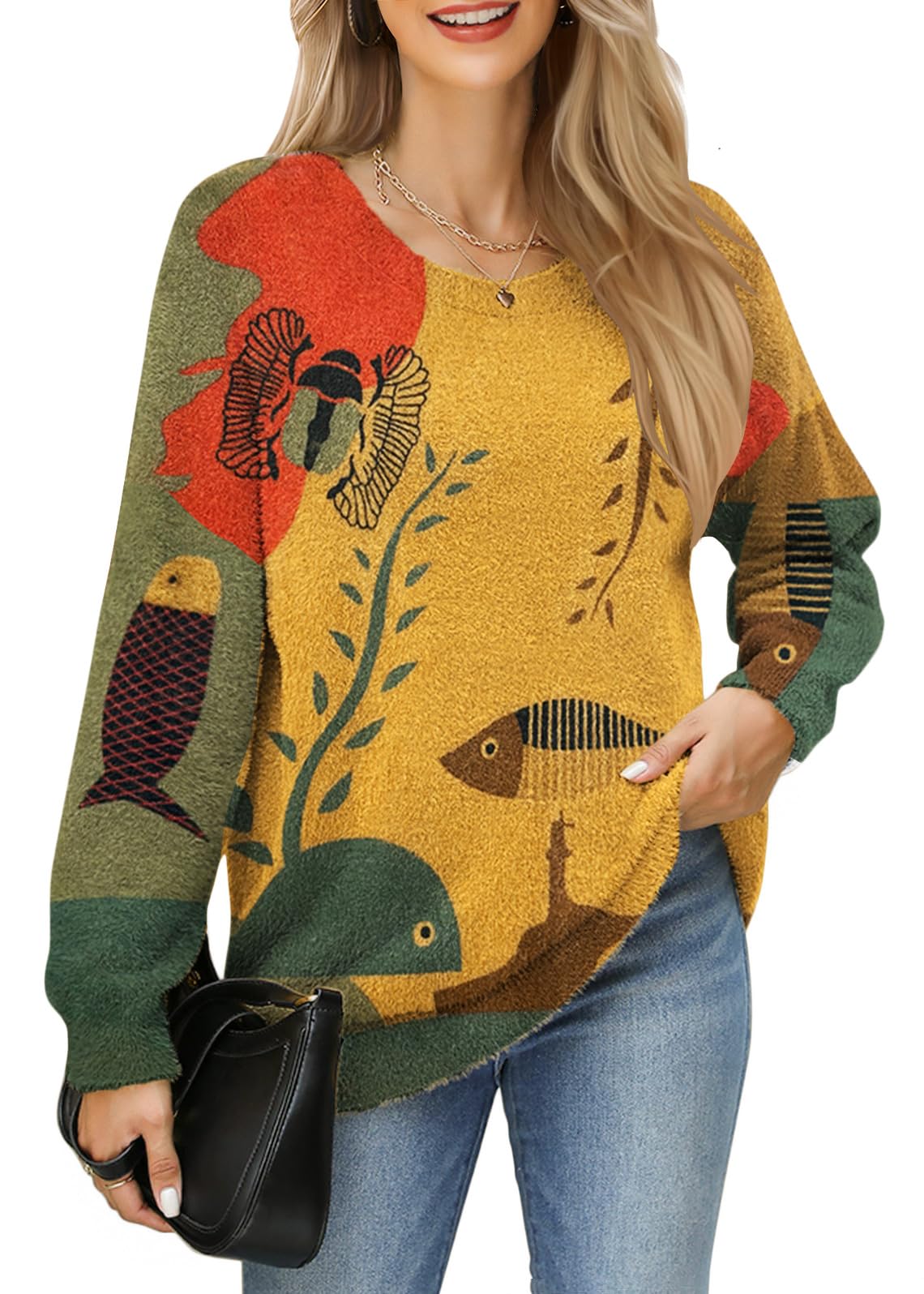 Oversized Sweaters for Women Chunky Warm Cozy Soft Fuzzy Casual Loose Fit Crewneck Knit Pullover Tunic Sweaters