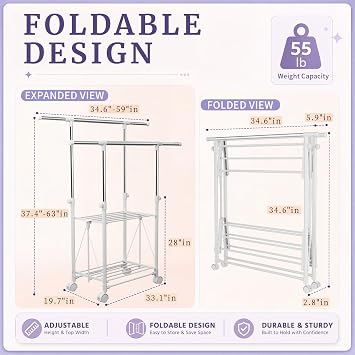 Clothes Drying Rack Foldable,Height & Length Adjustable Drying Rack