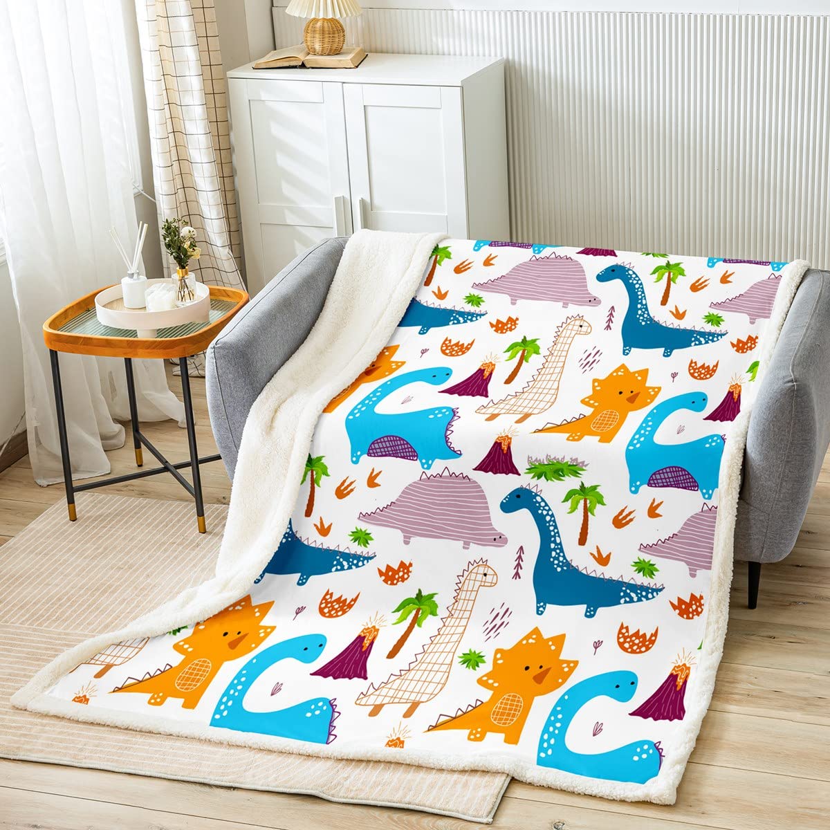 Manta de Dinosaurio para niños pequeños, Linda Manta de Felpa con diseño de Dinosaurios de Dibujos Animados para niños pequeños, Manta de Sherpa de Animales de la Selva, Manta de Felpa para sofá Cama