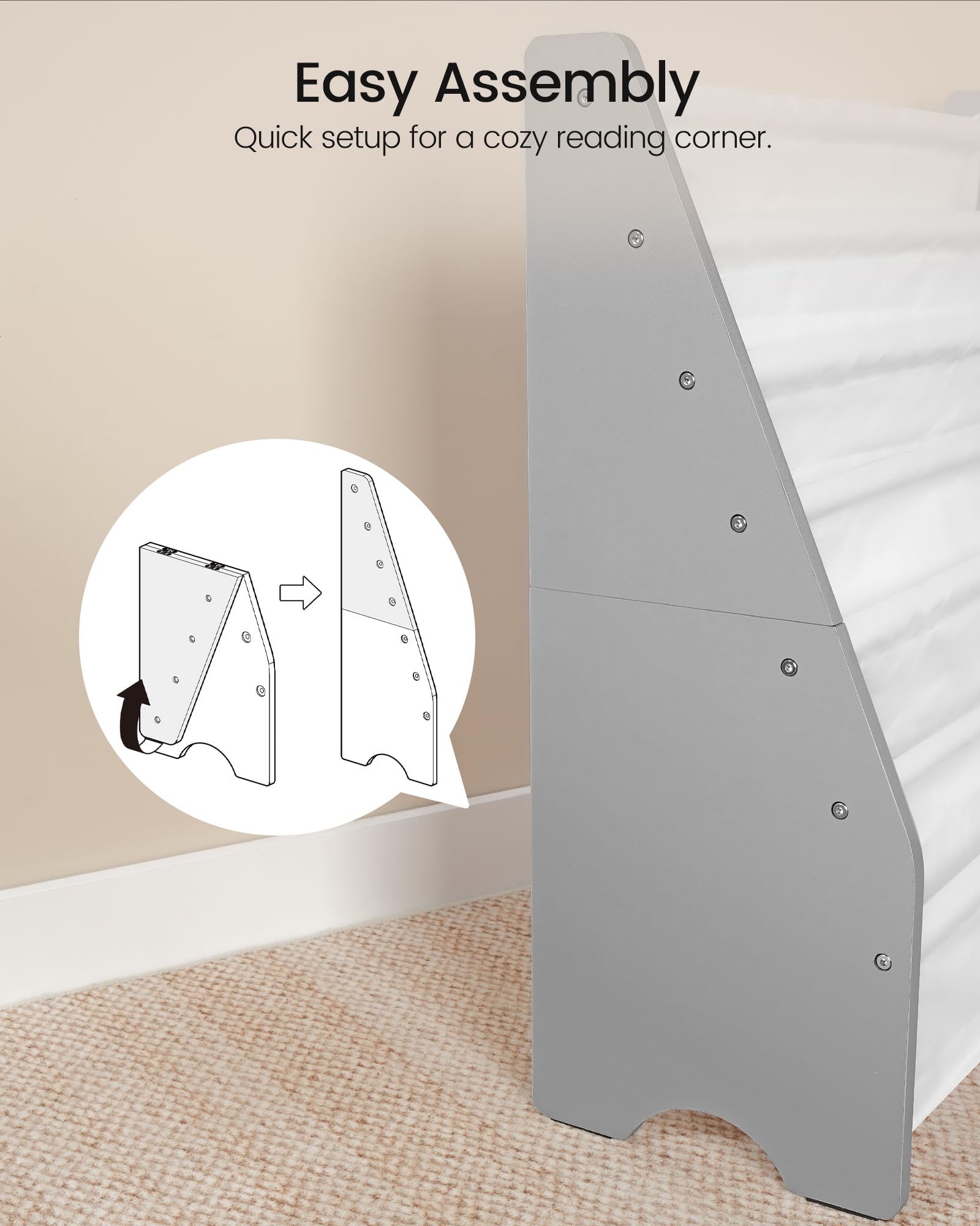 CHOEZON Libreria per Bambini a 6 Ripiani, Scaffale Portagiochi in Tessuto Oxford, Grande Capacità, per Cameretta, Camera, Asilo, Sala Giochi, Studio, Bianco e Grigio DMCW07WG