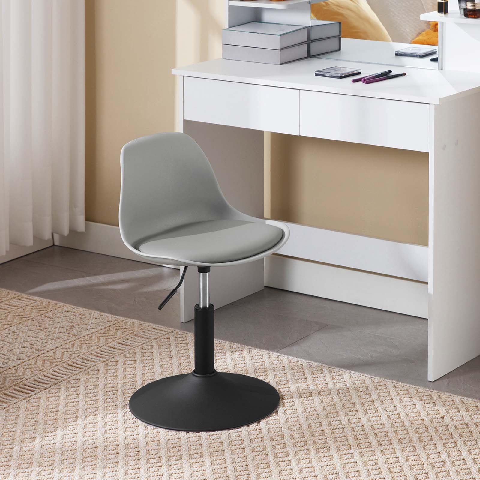 WOLTU Sgabello con Schienale Moderno Sedia da Cucina Girevole a 360° Altezza Regolabile Senza Braccioli in PU Altezza della Sedia 39,5cm-50,5cm Grigio BH304gr-1