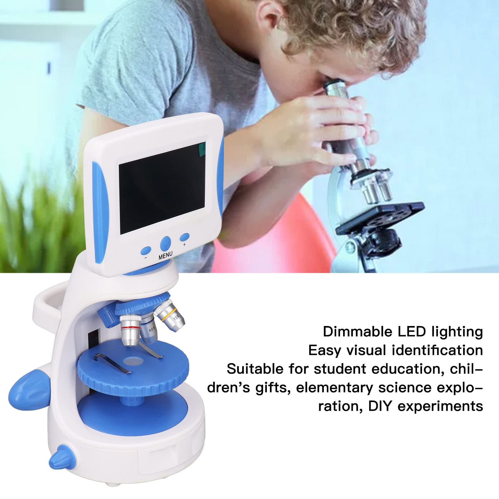 Hyuduo Microscopio Biológico, Microscopio Compuesto óptico ABS 40X 640X con Pantalla de TV LED Ajustable, 3 Modos de Visualización para Niños Estudiantes en Educación Científica Experimentos de