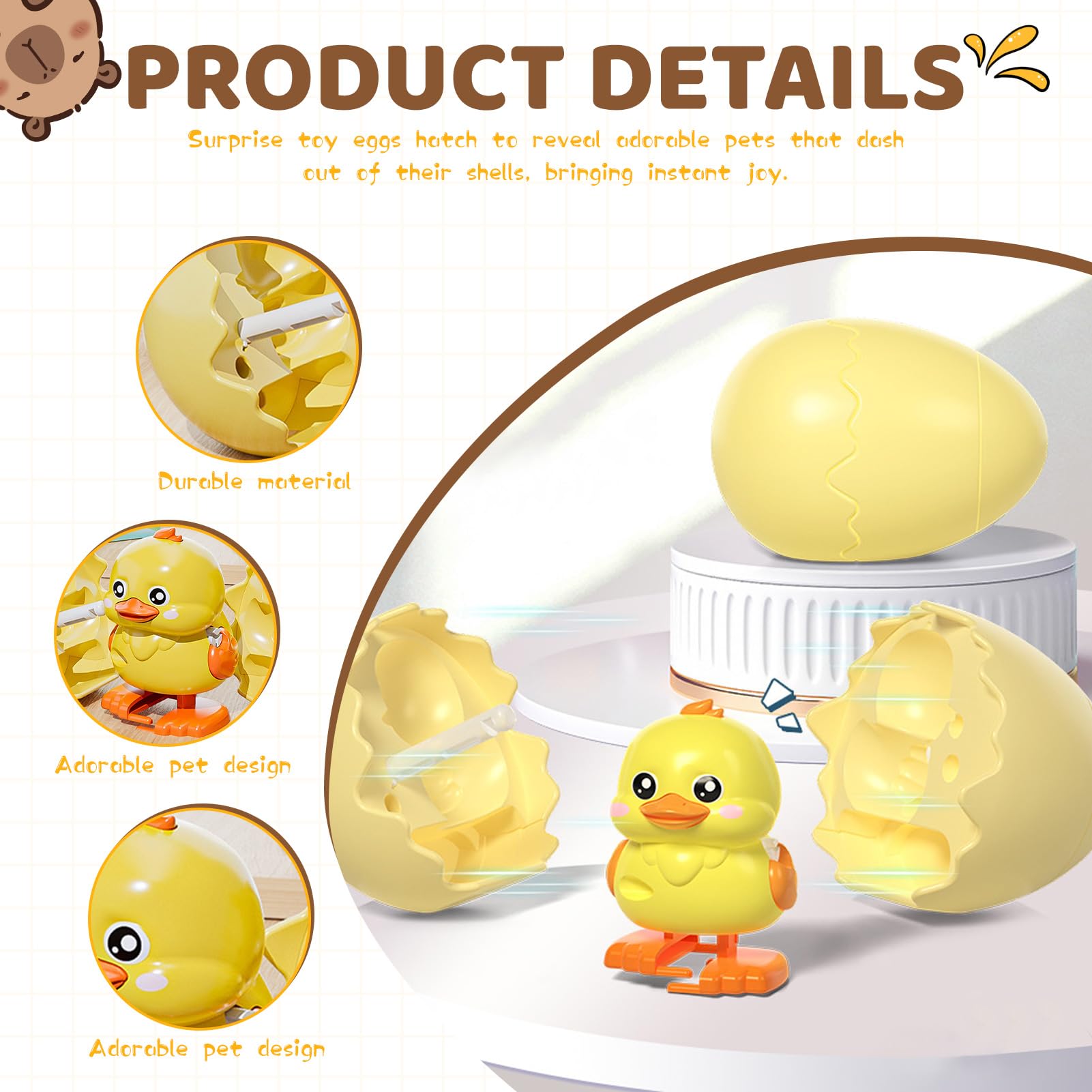 GZWY Aufziehbare Tier-Überraschungseier, Ostern Wind-Up Animal Hatching Surprise Egg, Wiederverwendbares Uhrwerk-Spaß-Tierspielzeug, Drehen Sie das Ei, um EIN laufendes Tier auszubrüten (A)