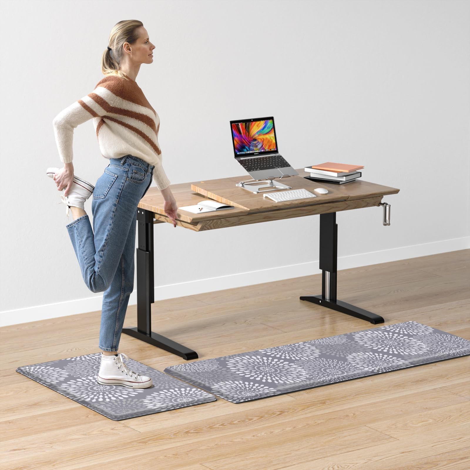 LuxStep Kitchen Mats for Floor,Cushioned Rug Anti-Fatigue Mats for Kitchen Decor Accessories,Waterproof Non-Slip Mats and Rugs Set for Office,Floor,Laundry 17.3"×30"+17.3"×47",Grey