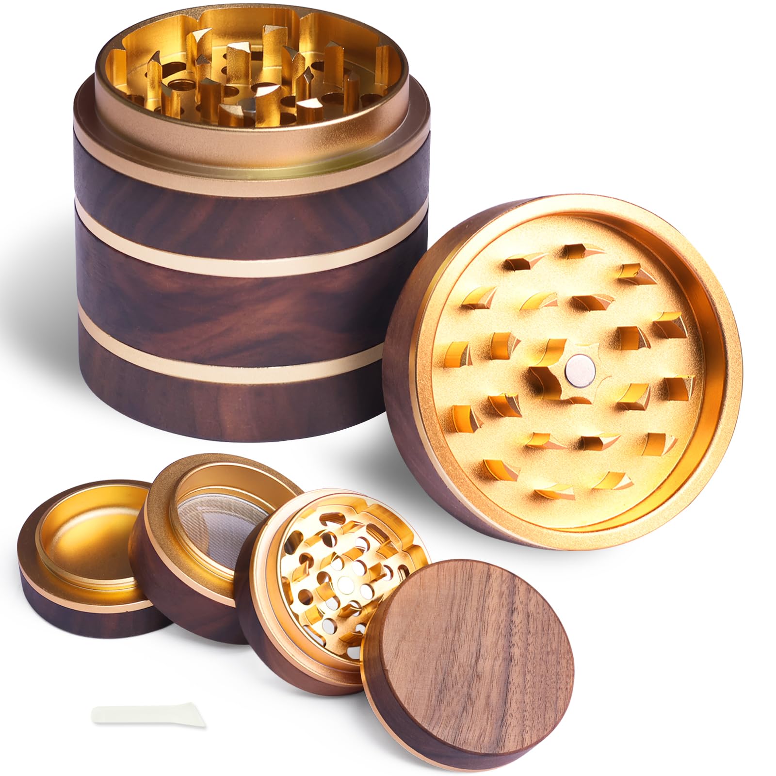 Wooden Herb Grinder for Dry Herb and Spices 4 Layers Portable Herbal Grinders with Magnetic Lid and Pollen Catcher - 2.5 Inches