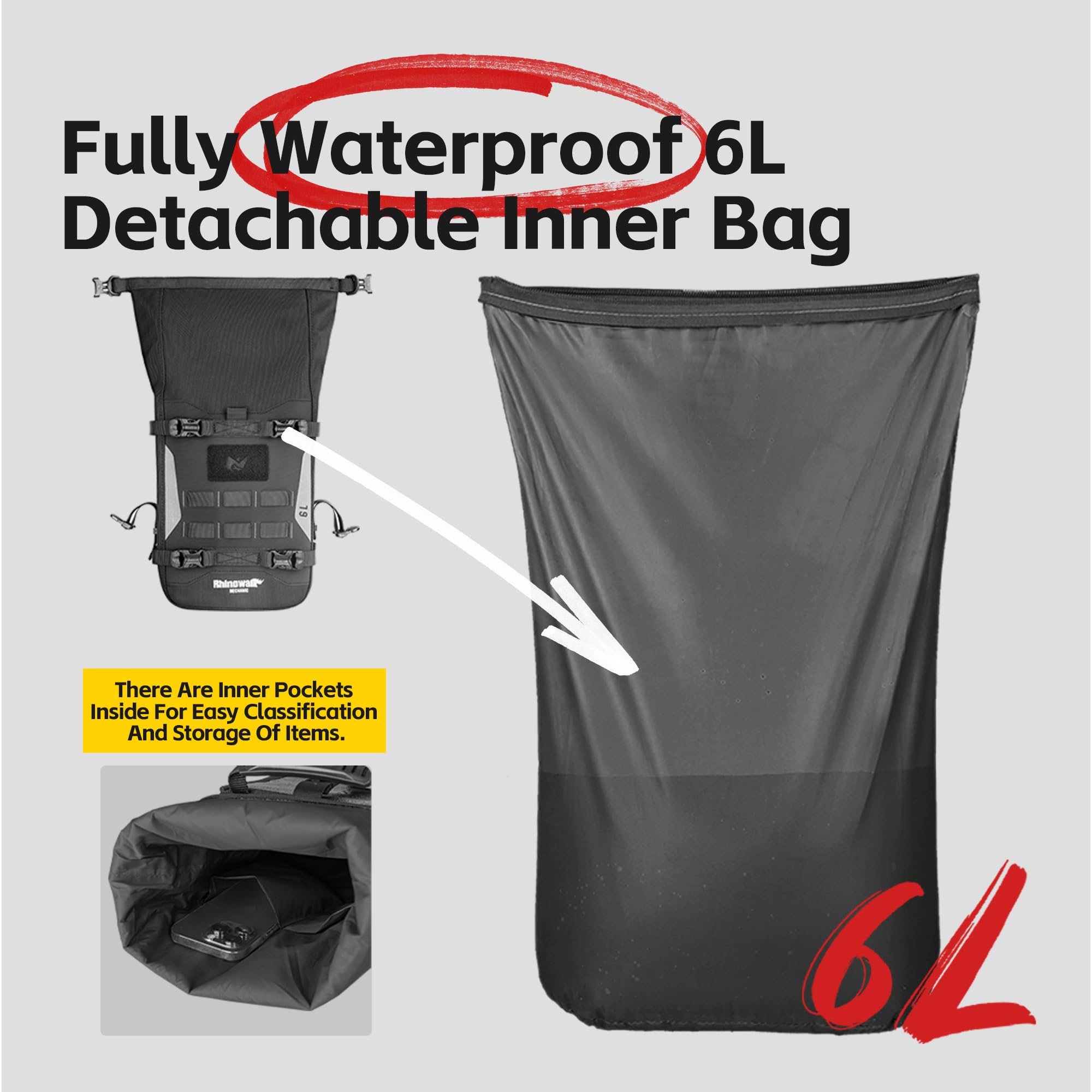 Rhinowalk Motorrad Sturzbügel Tasche – wasserdichte & Erweiterbare Satteltasche mit Schultergurt – Einzeltasche (1 Stück)