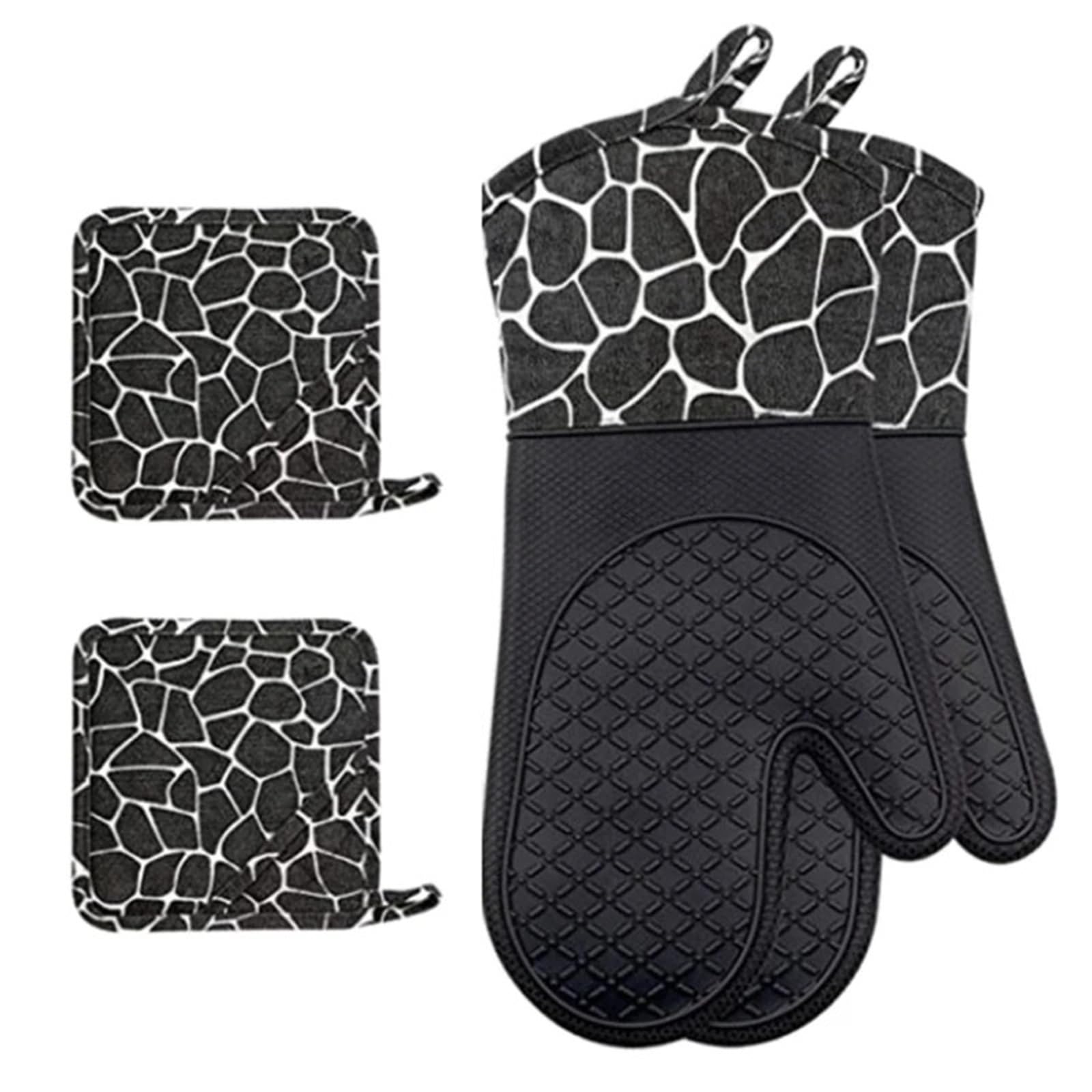 Manoplas De Horno Manoplas Profesionales de Silicona for Horno, Manoplas Resistentes al Calor fáciles Limpiar, manopla for Barbacoa, Guantes universales for Hornear for tareas Cocina(Black)