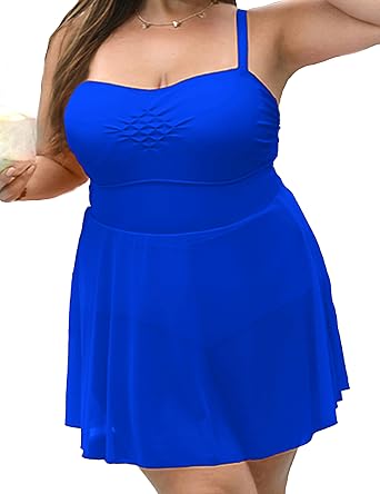 Plus Size Swim Dress One Piece Bathing Suit Romper Swimsuits Tummy Control Modest Swimwear Swimdress for Women