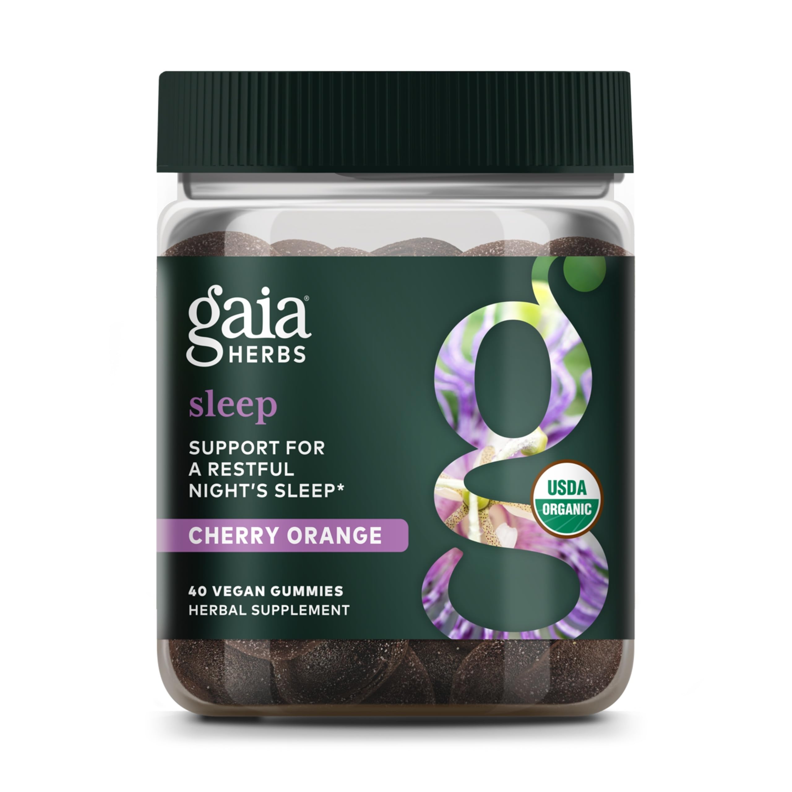 Gaia HerbsOrganic Sleep Gummies, Sleep Support, Ashwagandha, Organic Reishi Mushroom, Passionflower, USDA Certified Organic, Non-GMO, Gluten Free, Vegan, 40 CountUSDA Organic
