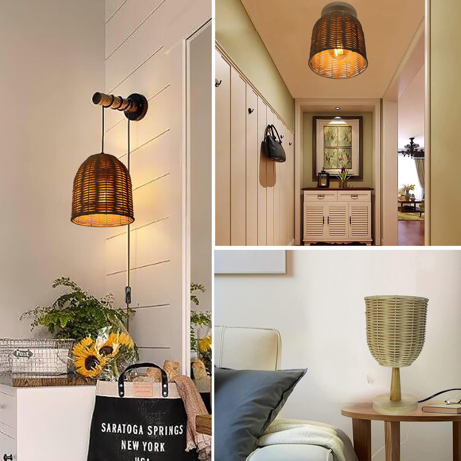 Rattan Lampshade coastal dome shape small lamp shades For Table