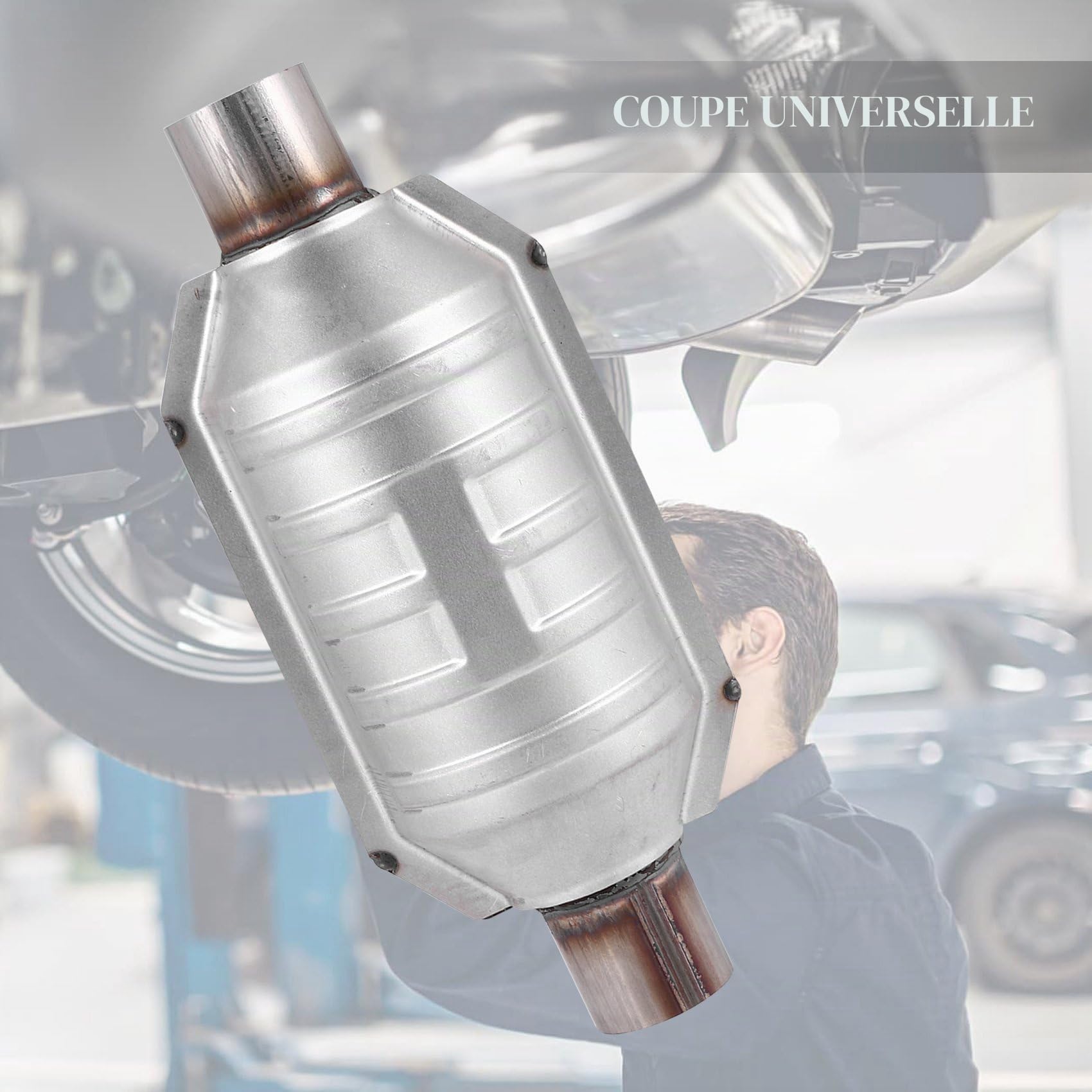 Catalyseur Universel Abouilledy avec entrée/Sortie, avec raccord O2 et écran Thermique 53004 Catalyseur de Voiture en Acier Inoxydable