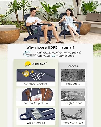 Miniatura 5 de MUCHENGHY Sillas Adirondack plegables, sillas de patio, sillas de césped, silla para exteriores, silla Adirondack de plástico, hoguera, resistente a