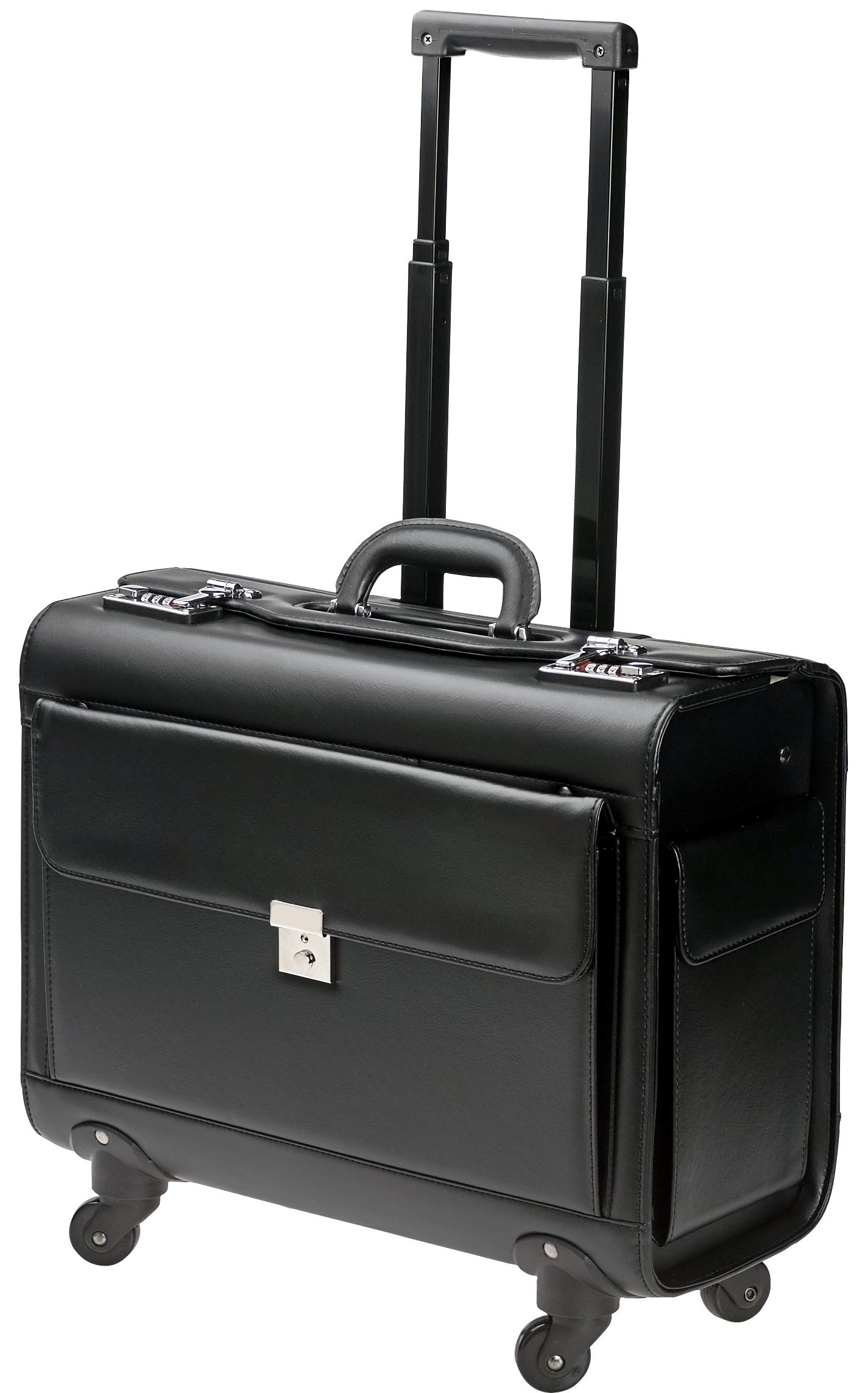 Buy 4 Wheel Deluxe Pro Large Faux Leather Wheeled Pilot Case with ...