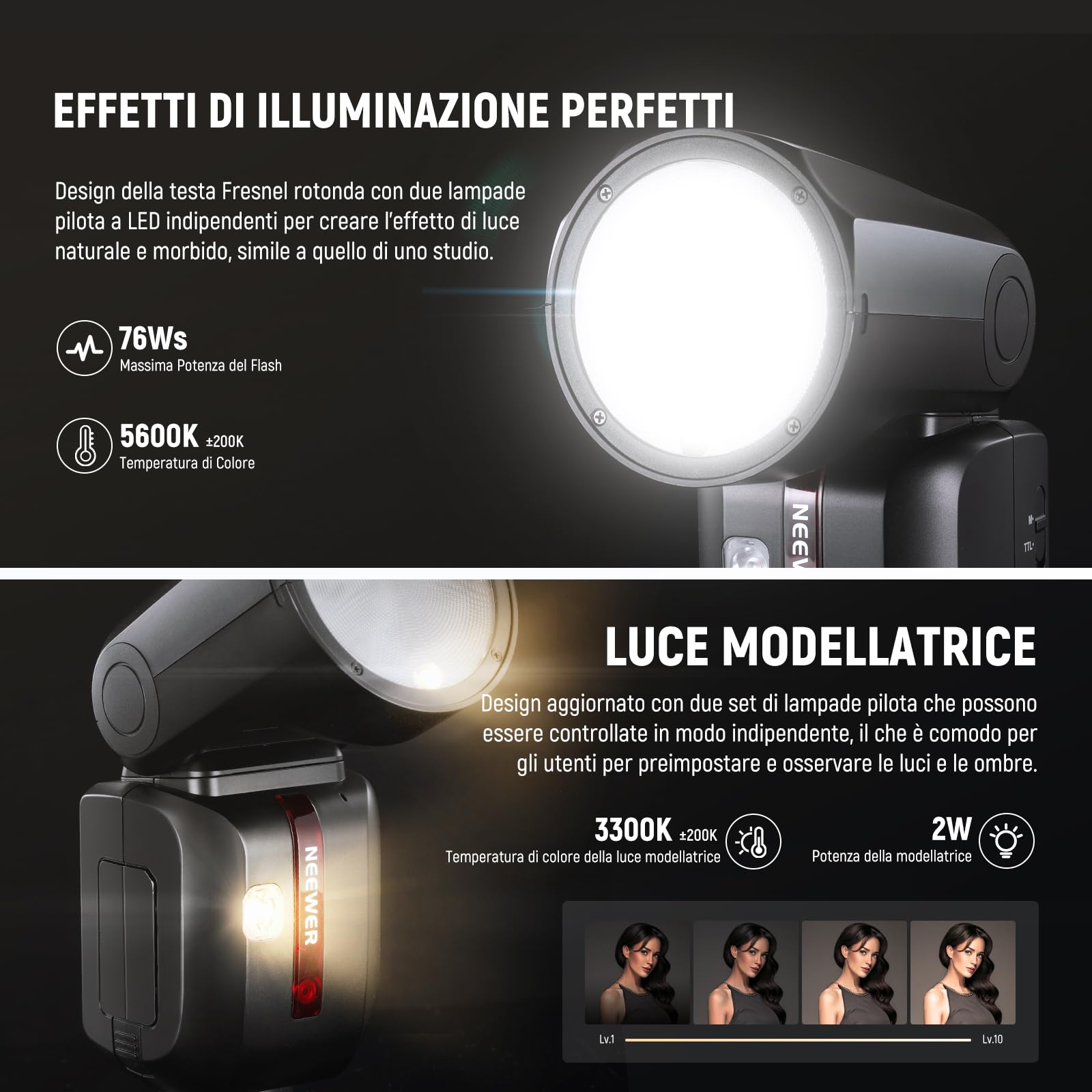 NEEWER Z2-S Flash Speedlite TTL a Testa Rotonda 2,4G 76W per Sony, UI Migliorata, 2 Luci Pilota Regolabili,Tasto TCM per Cambio Rapido TTL/M,HSS 1/8000s,Batteria 7,4V/2600mAh,480 Flash a Piena Potenza