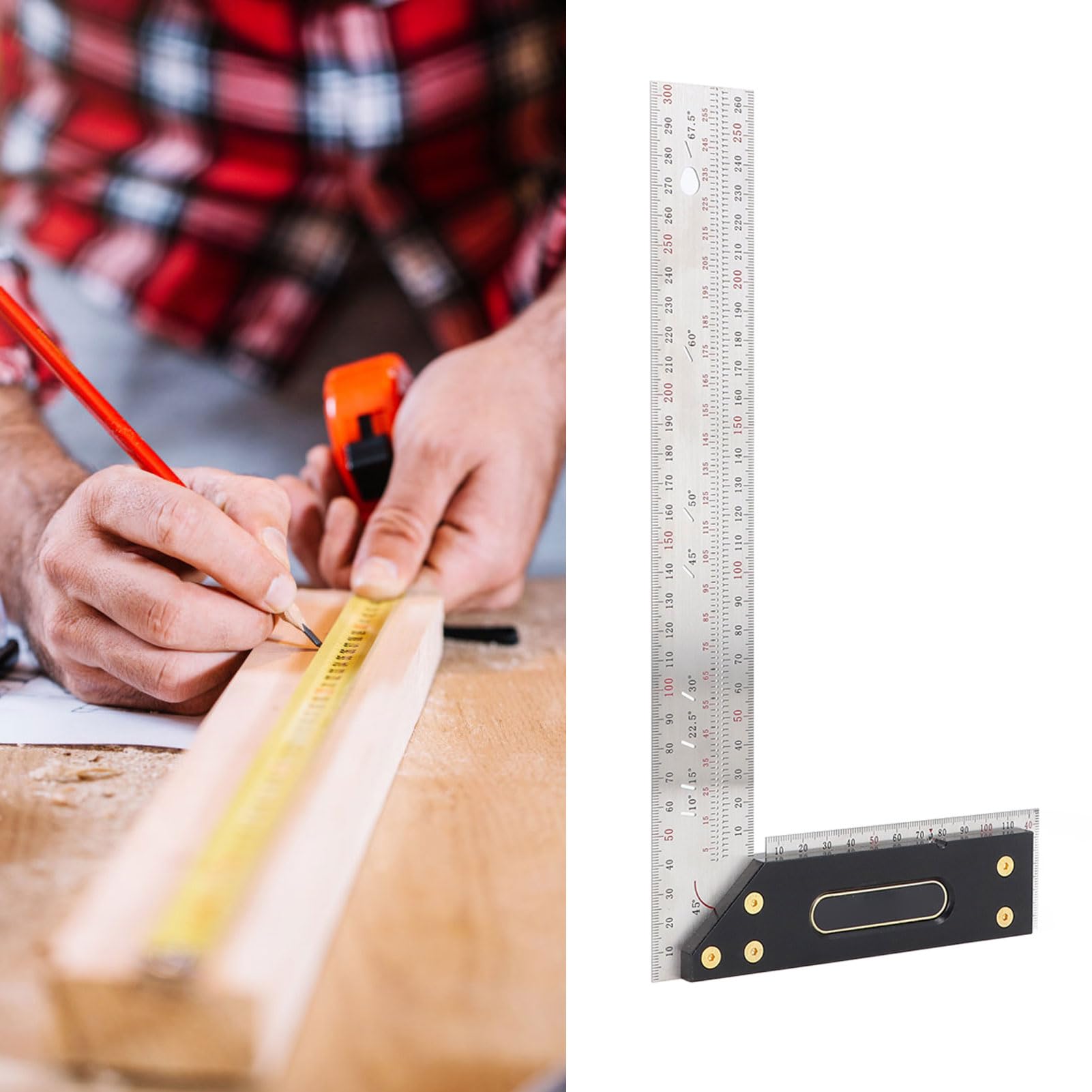 Ejoyous Righello per Misure L, Righello Quadrato a L in Acciaio Inossidabile con Scala Incisa, Quadrato per Carpentiere Ad Alta Precisione per la Lavorazione del Legno, Marcatura e Misurazione Fai