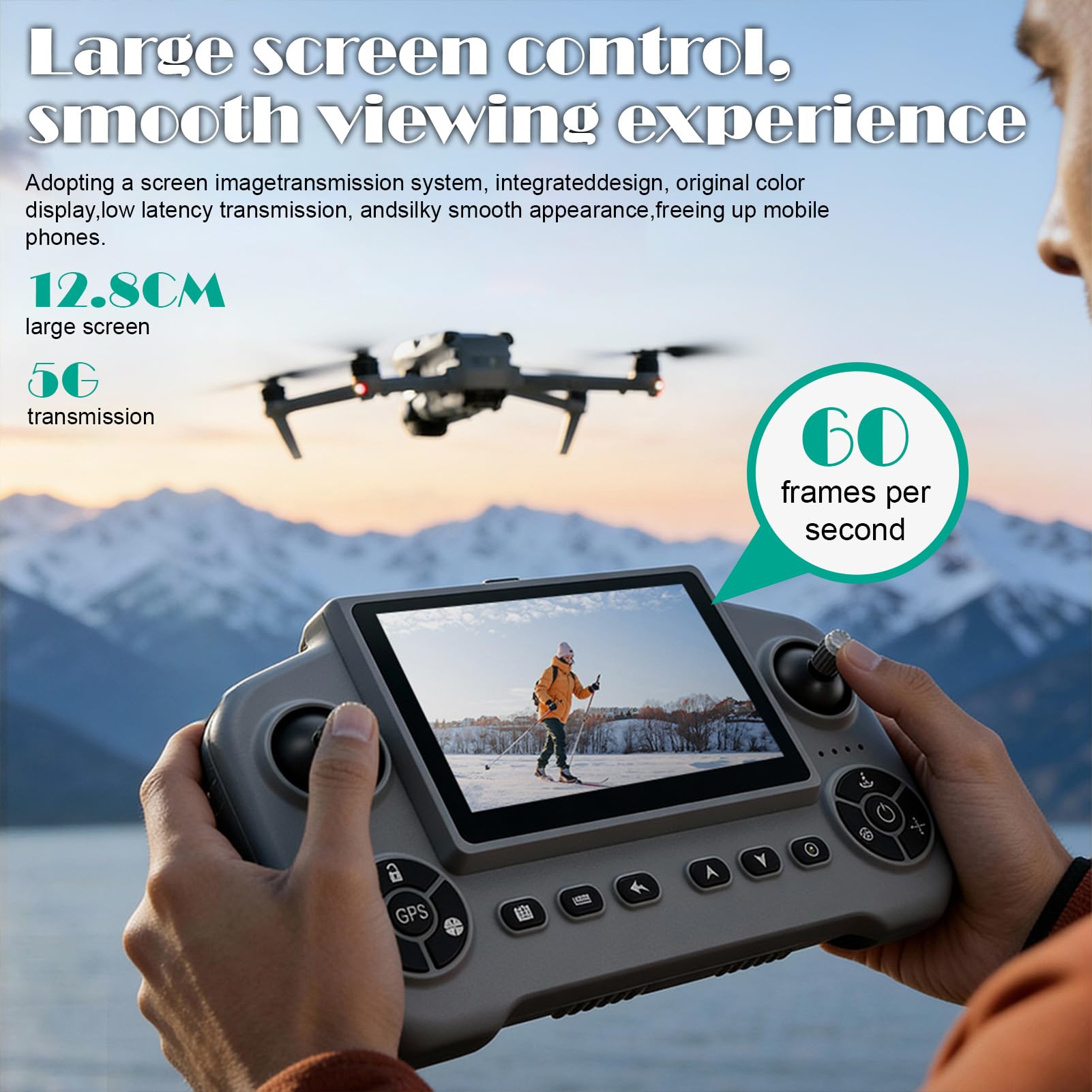 Drone 4K GPS FPV con Display HD 5" e 3 Batterie
