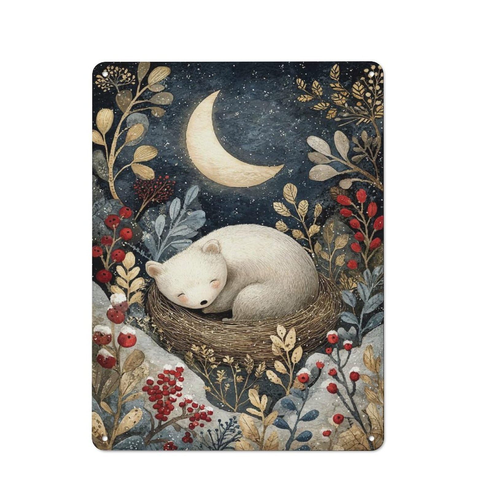 Junmoney Style Country Country Metal Sign 40X30cm Featuring Sleeping Bear Cub Under Crescent Moon, Rustic Kitchen Decor For Cottage, Kitchen, Hallway Or Breakfast Nook