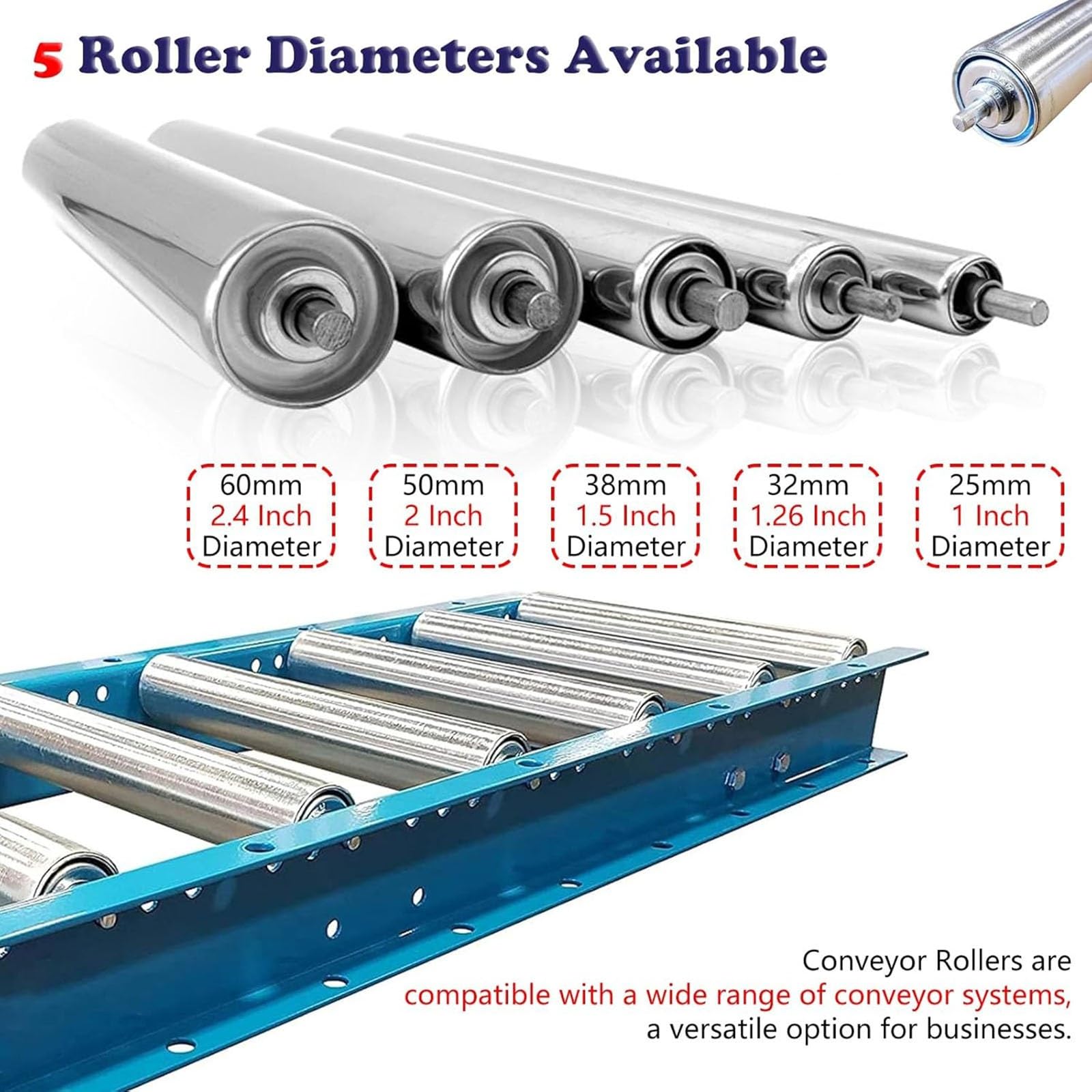 10 rulli trasportatori resistenti, diametro 5,1 cm, lunghezza 600 mm, rulli di ricambio di grado industriale, per movimentazione fluida dei trasportatori e soluzioni di movimentazione dei materiali