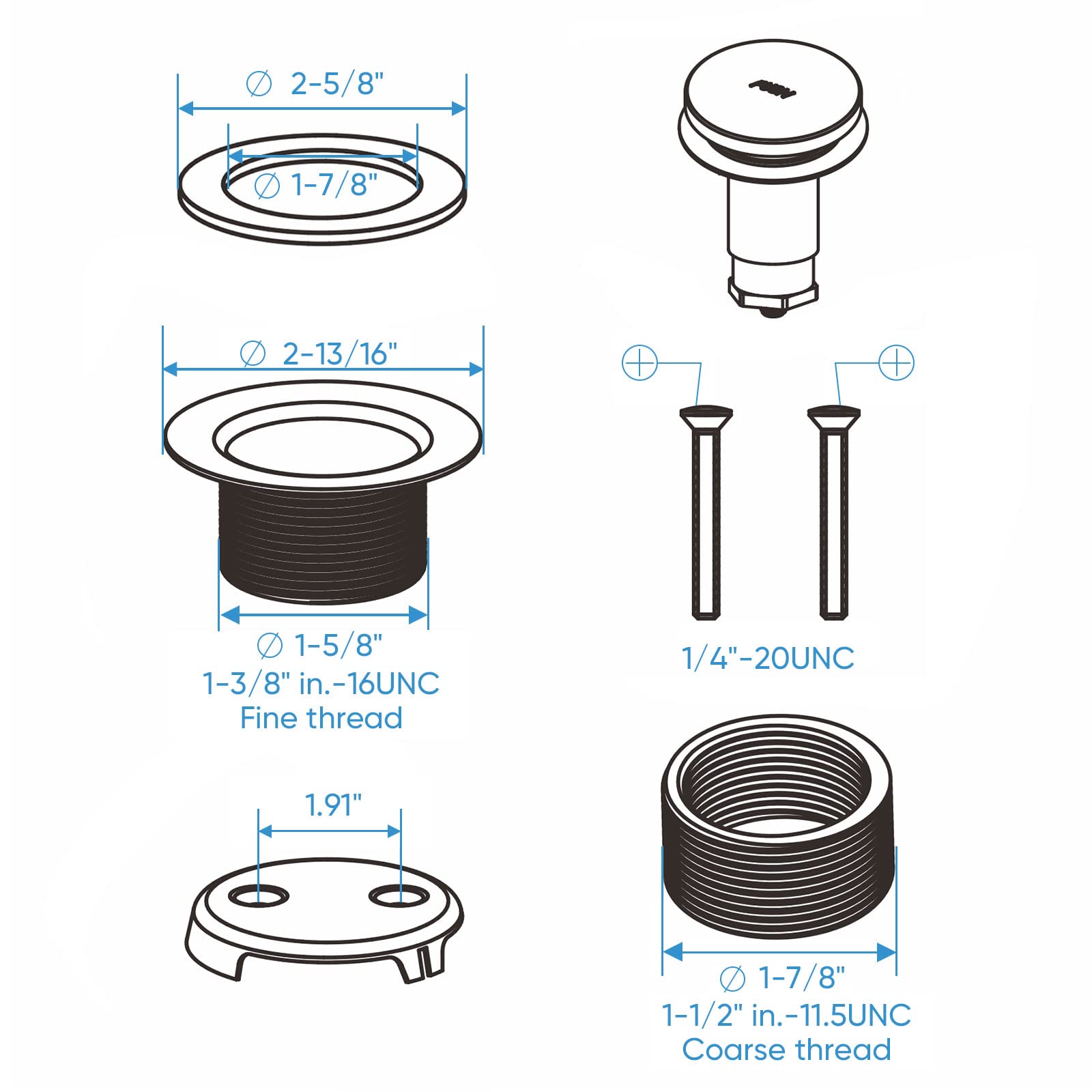 Badewannen-Ablaufgarnitur aus gebürstetem Nickel, 2 Packungen, Umbausatz mit Zwei-Loch-Überlaufblenden, Minupwell Tip-Toe-Ersatz-Badewannen-Ablaufgarnitur mit universeller Fein-/Grobgewindemontage