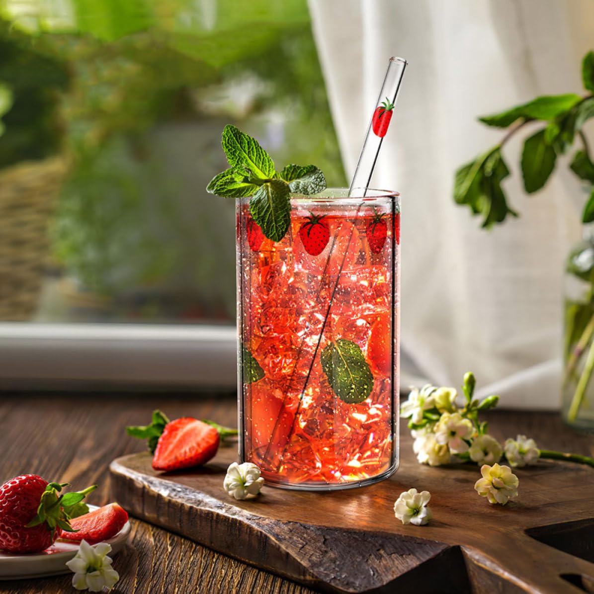 Vaso Transparente para Beber 4 Juegos de Vidrio de Borosilicato | Forma de Base Plana, para Leche y Zumo, Paquete de 4 Unidades, Uso Doméstico