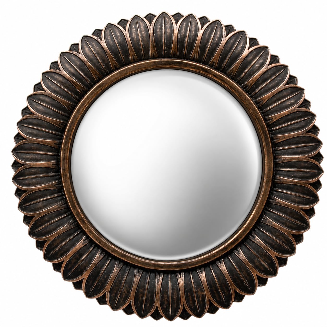 Générique Miroir Mural, Convexe, Décoratif, Feuilles en Bronze, 23 cm de Diamètre, avec Support de Fixation, Belle Fabrication