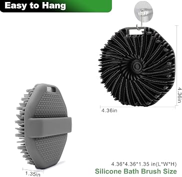 2-Pack Silicone Body Scrubber Shower Brushes,Exfoliating Body Scrubber for All Skin Type, Eco Friendly Shower Scrubber for Body, Silicone Body Brush for Showering(Black & Gray)