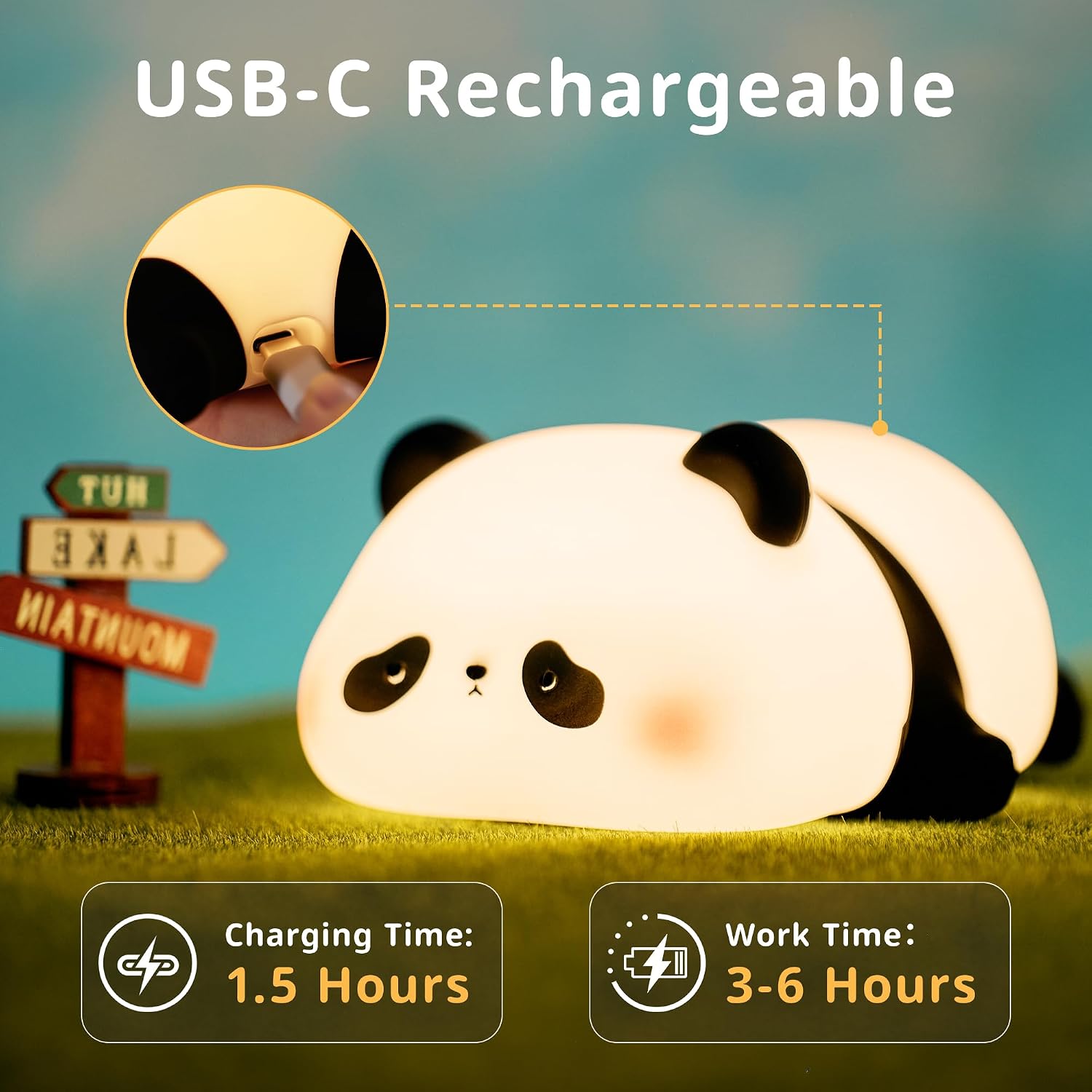 BrizLabs Cute Panda Night Light for Kids, Rechargeable Nursery Nightlight image 5