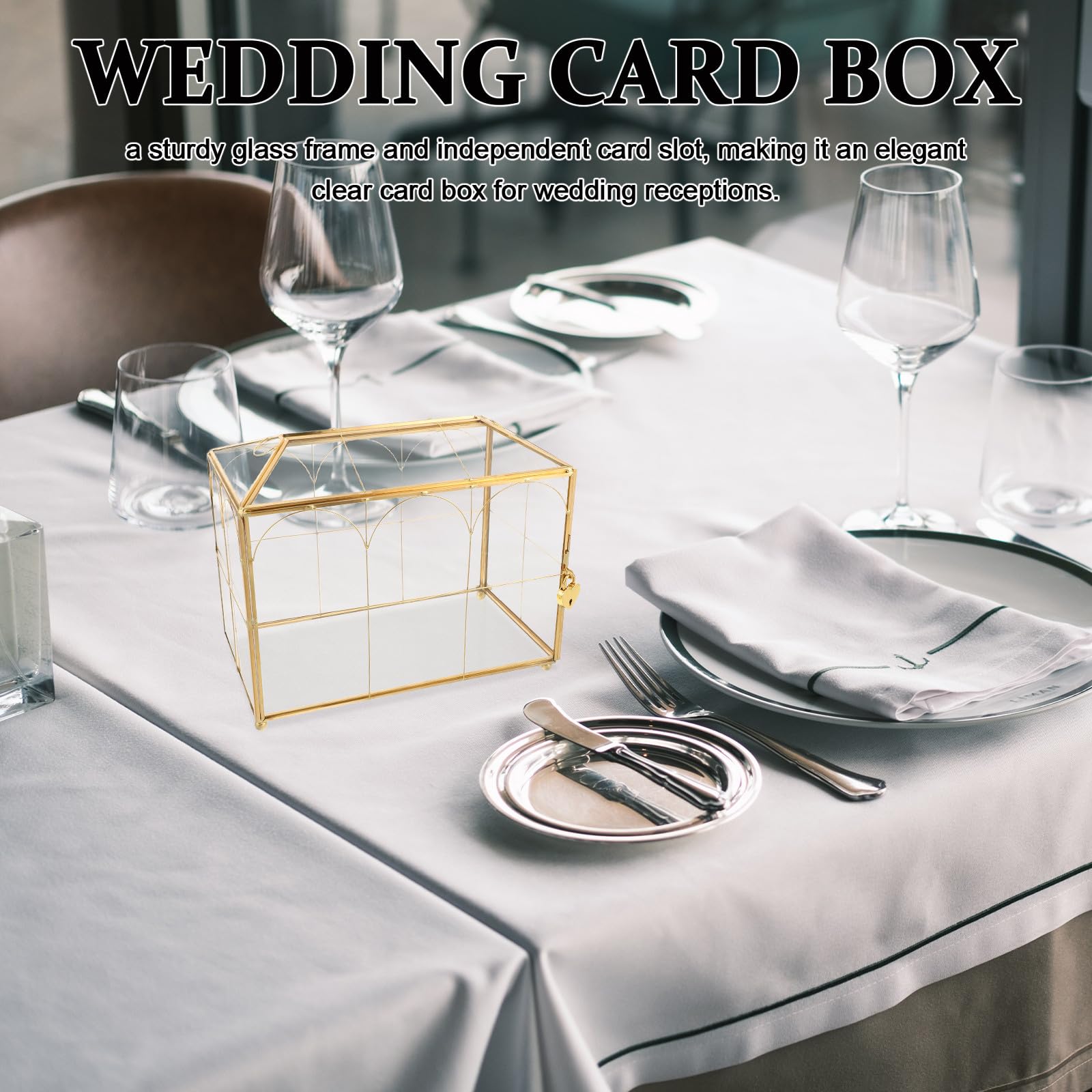 Elegante Hochzeitsbox aus Glas mit Sicherem Schloss und Unabhängigen Kartenschlitzen Goldfarbene Kartenbox für Raumdekoration und Empfangsfeiern