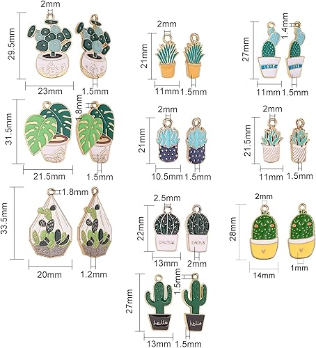 Miniatura 2 de LiQunSweet 50 dijes de plantas verdes pequeñas, de 10 estilos, cultivos, cactus suculentas hojas de aloe monstera, esmaltado, mini encanto natural,