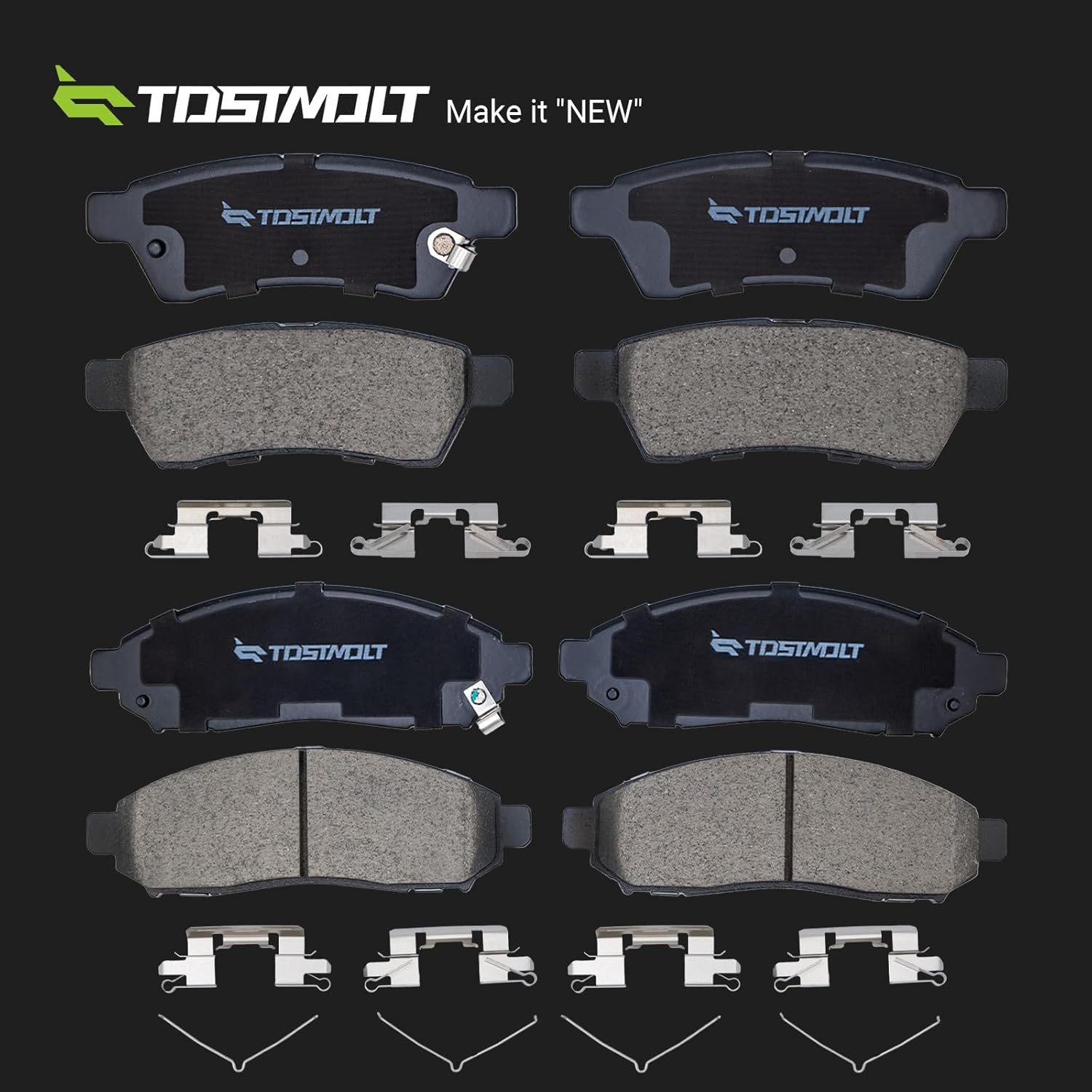New 8pcs Complete Front+Rear Super Quiet Shimmed Slotted Ceramic Disc Brake Pads Set w/Installation Hardware Compatible With 05-15 Nissan Xterra 05-25 Frontier 09-12 Suzuki Equator