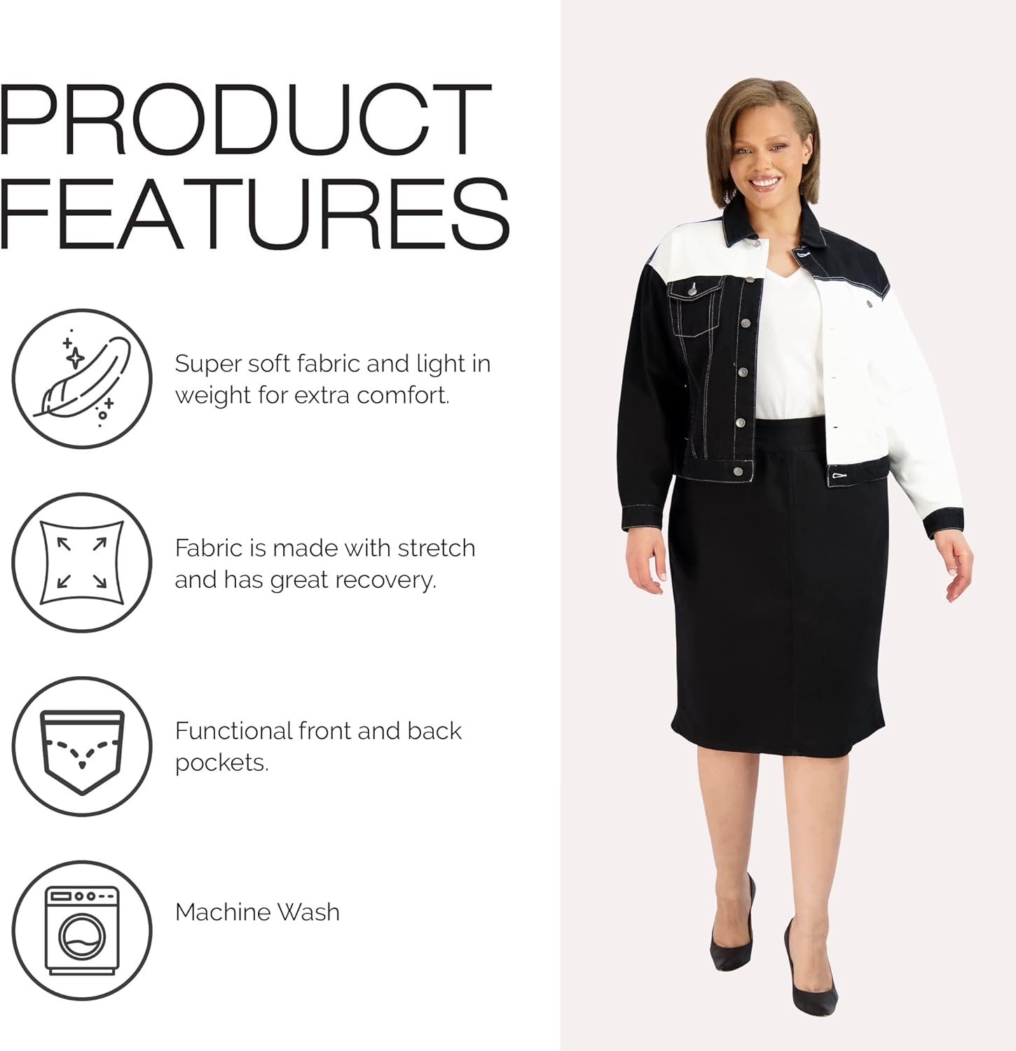 Pull On Knit Denim Skirt for Women - Easy to Put On & Take Off Jean Skirt - Skirt w/Pockets & Comfort Waist Band - Image 5