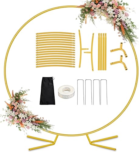 Kit de soporte redondo de arco de globos de 7.2 pies, soporte de arco de metal para fiestas, marco de arcos de boda dorado con base para ceremonia,